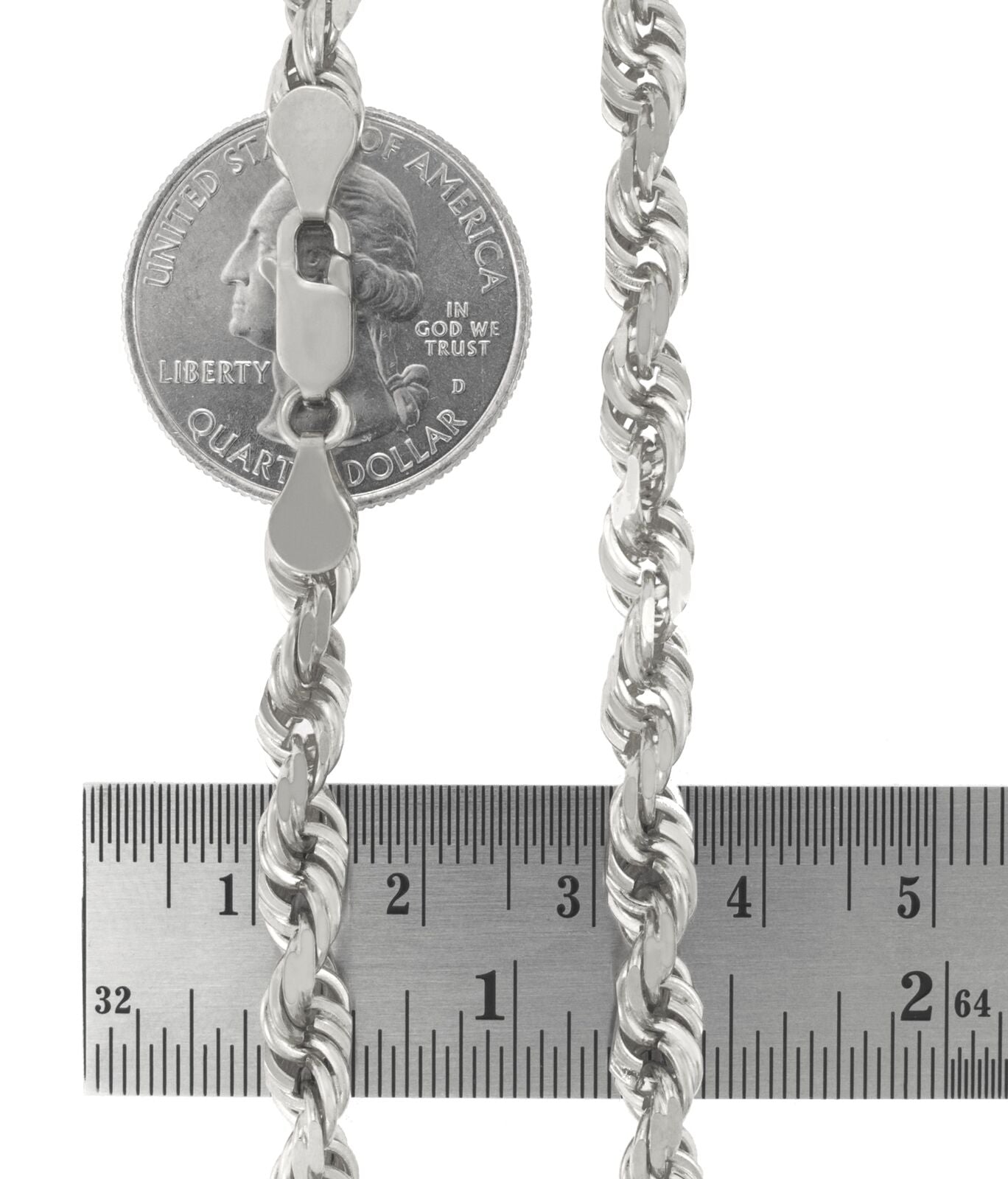 Real 10K White Gold Rope Chain 6mm Necklace 24'' Inches Lobster Lock 10kt - GoldenlinQ