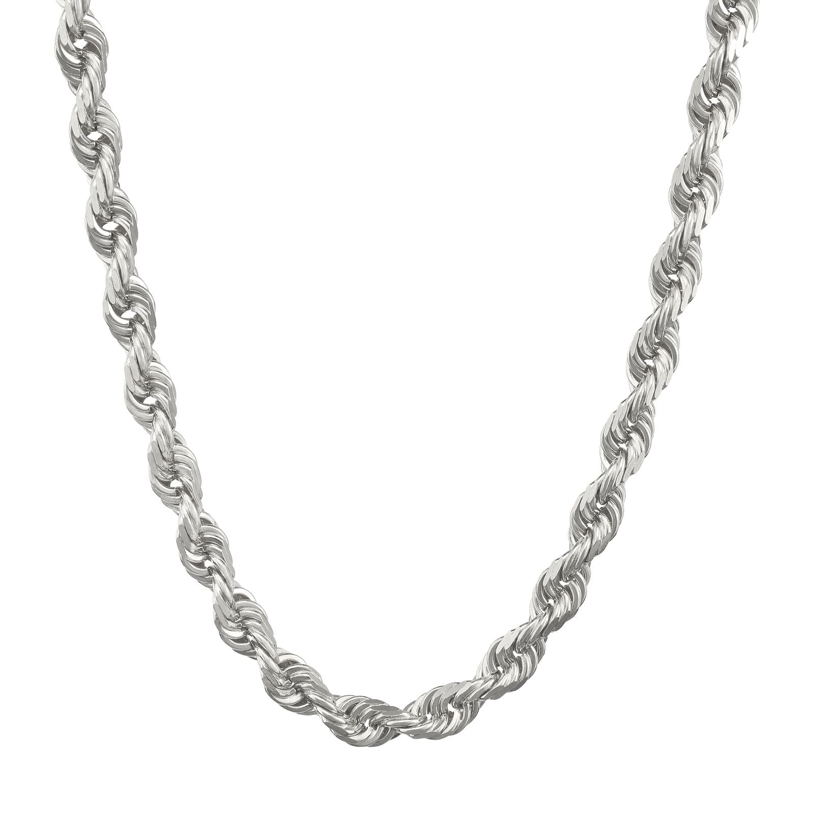 Real 10K White Gold Rope Chain 6mm Necklace 24'' Inches Lobster Lock 10kt - GoldenlinQ