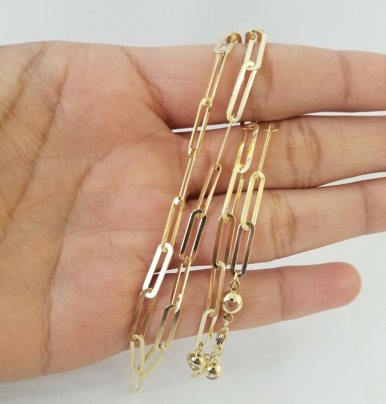 Real 10k Women Paperclip Chain 4mm 22" lobster Clasp 10kt yellow Gold necklace - GoldenlinQ