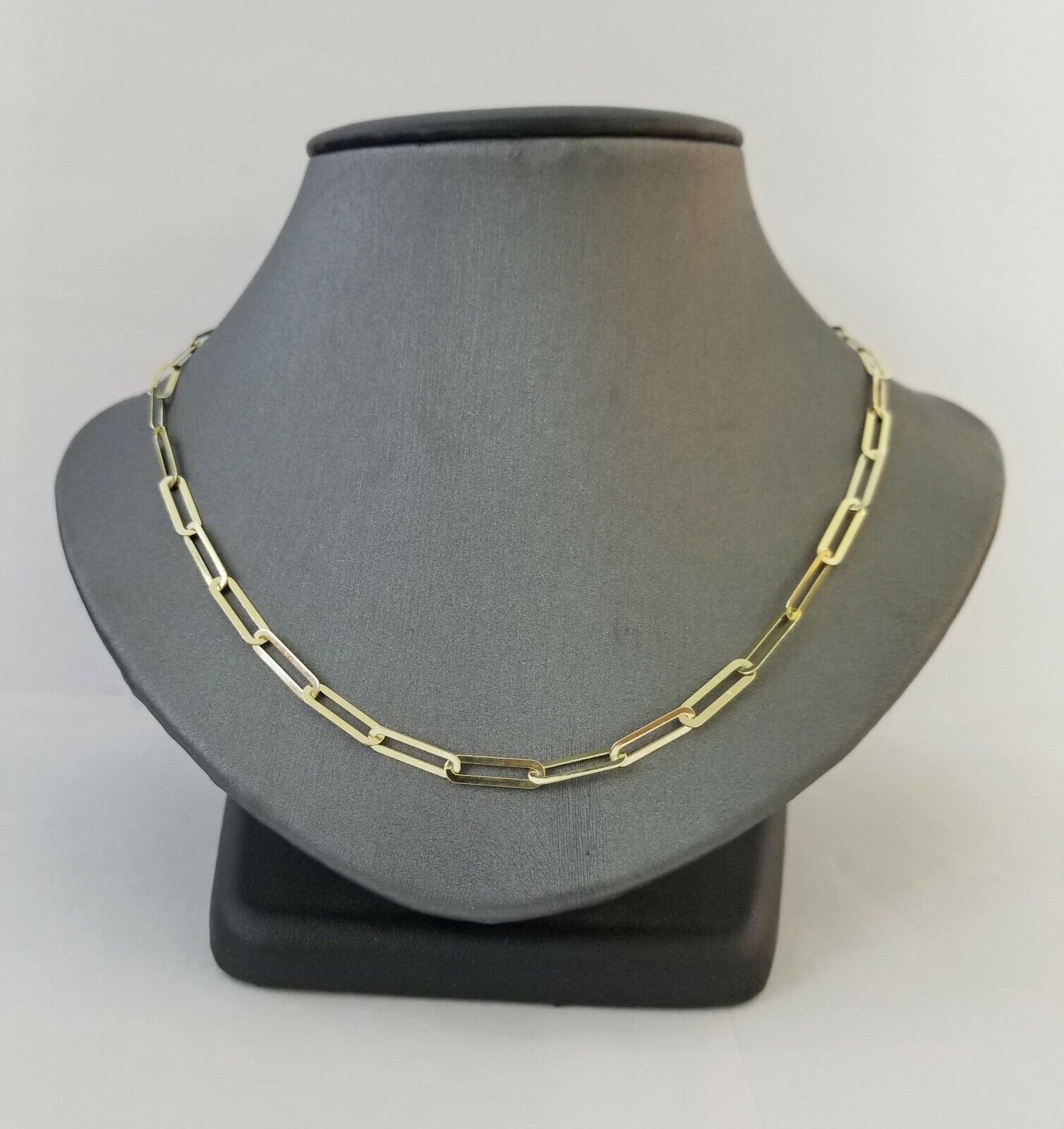 Real 10k Women Paperclip Chain 4mm 24" lobster Clasp,10kt yellow Gold necklace - GoldenlinQ