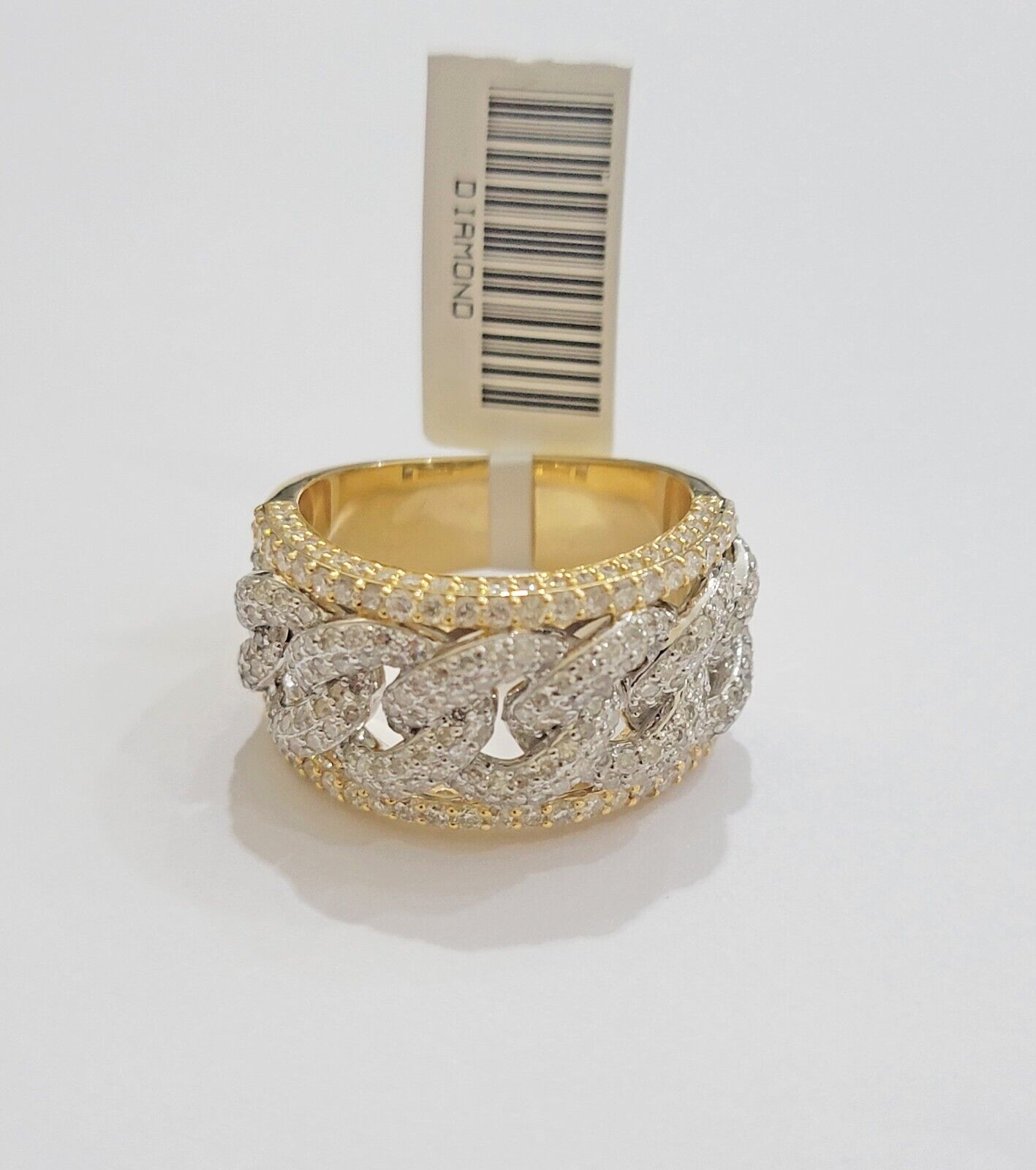 Real 10k Yellow Diamond Miami cuban Link Ring Mens Band 2.5 Ct Round Cut GENUINE - GoldenlinQ