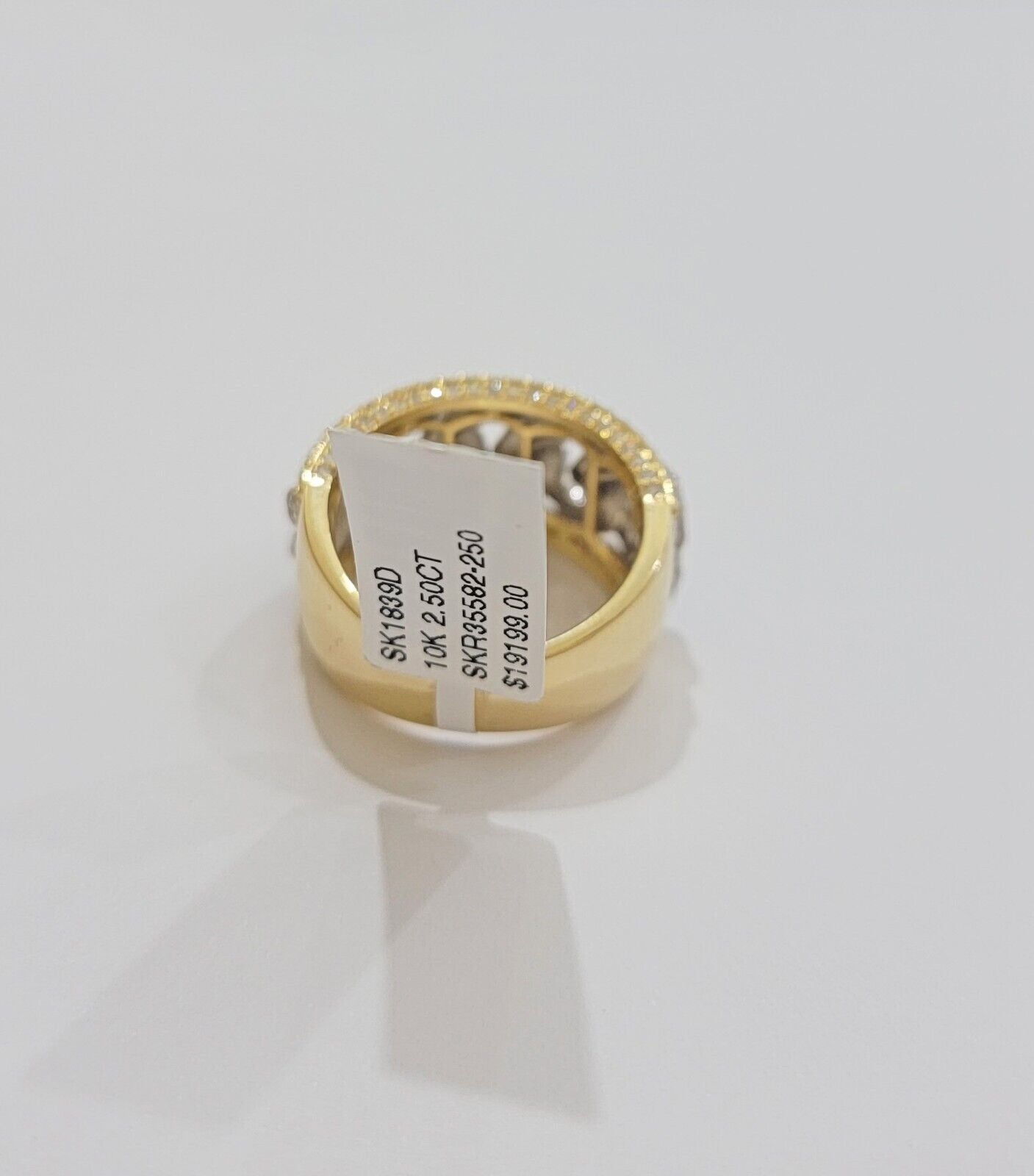 Real 10k Yellow Diamond Miami cuban Link Ring Mens Band 2.5 Ct Round Cut GENUINE - GoldenlinQ