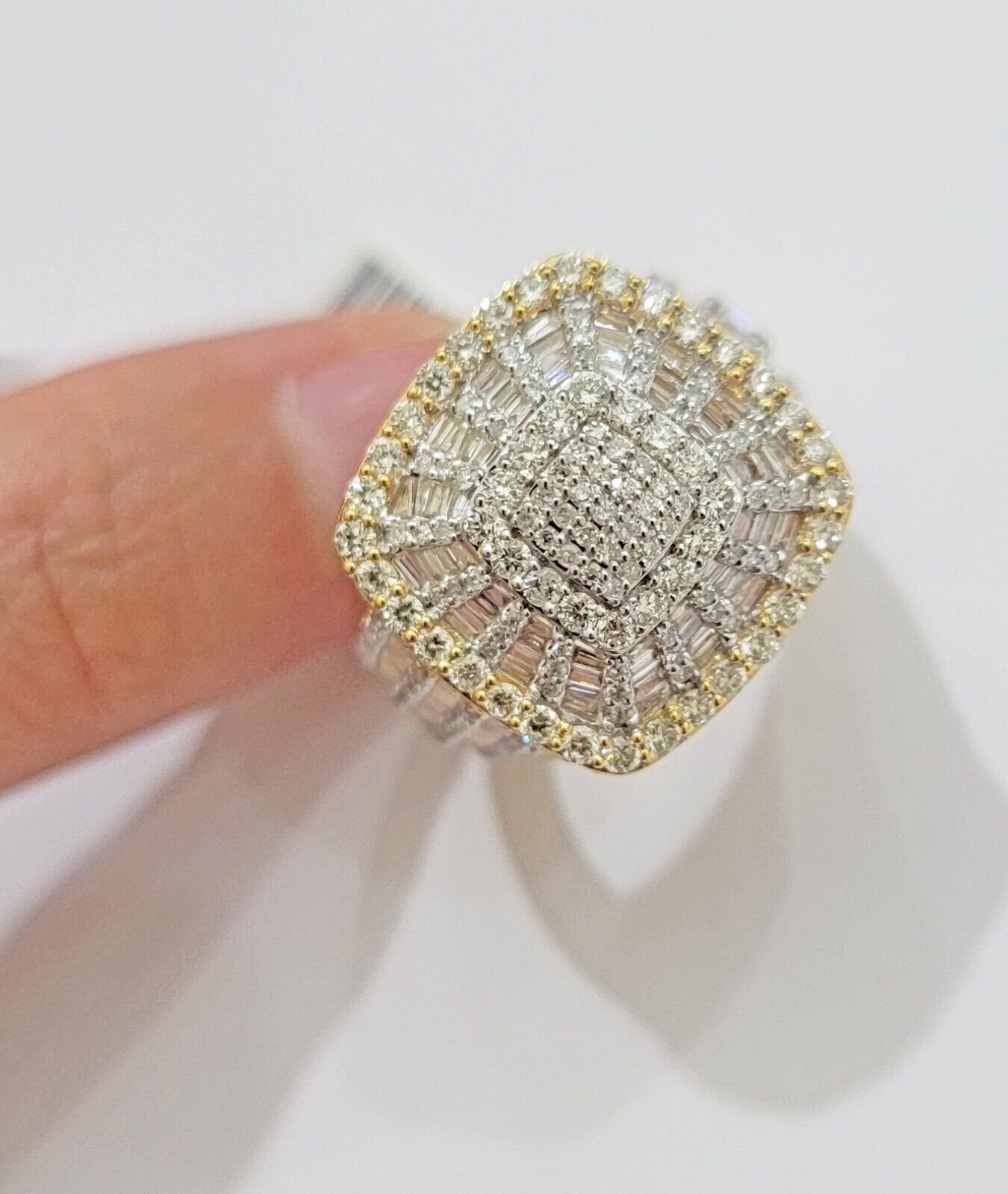 Real 10k Yellow Diamond Ring Mens Band 3.40 Ct Round Cut & Baguette GENUINE - GoldenlinQ