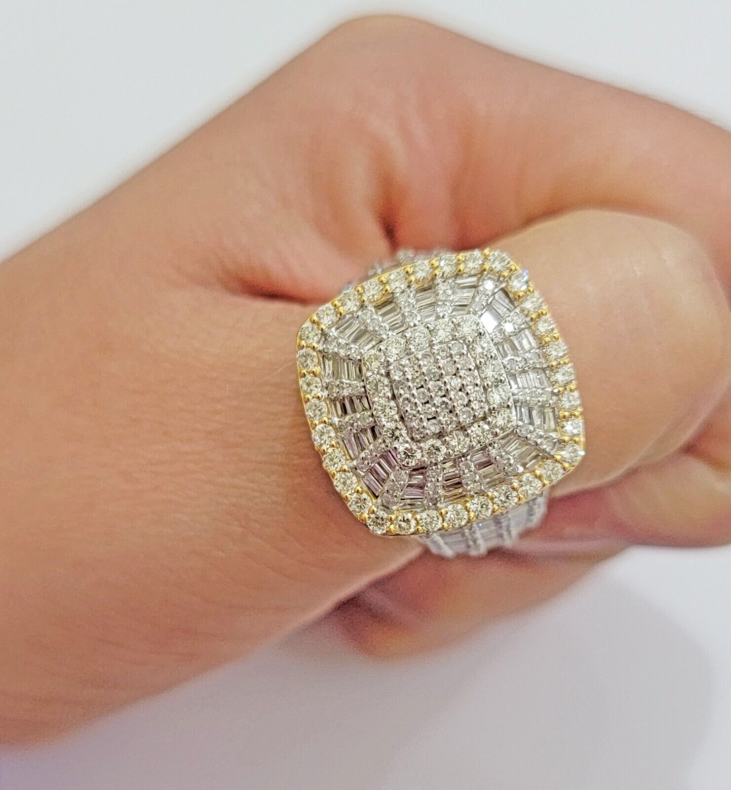 Real 10k Yellow Diamond Ring Mens Band 3.40 Ct Round Cut & Baguette GENUINE - GoldenlinQ