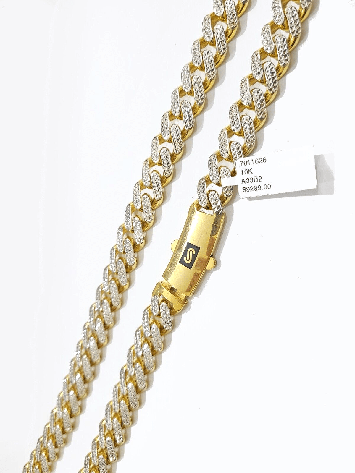 Real 10k Yellow Gold 10mm Monaco Chain Diamond Cut 22" inch Necklace - GoldenlinQ