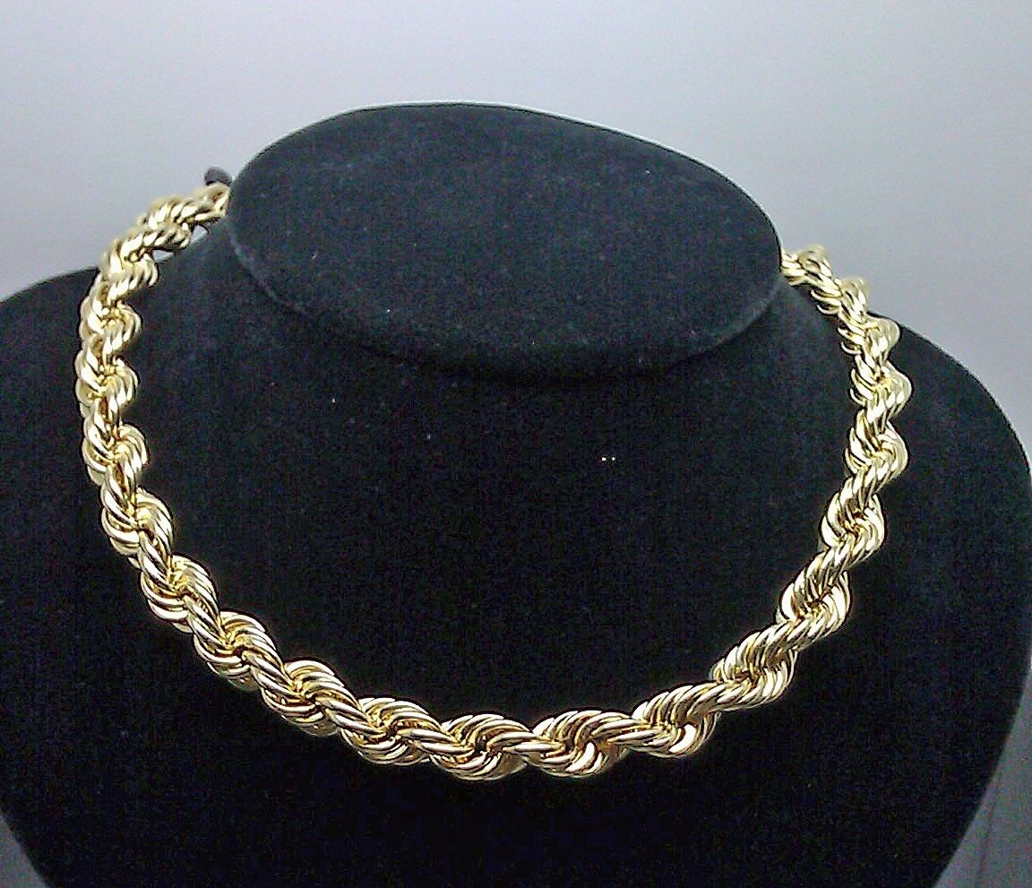 Real 10K Yellow Gold 10mm Rope Chain 24" Inch Thick Men - GoldenlinQ