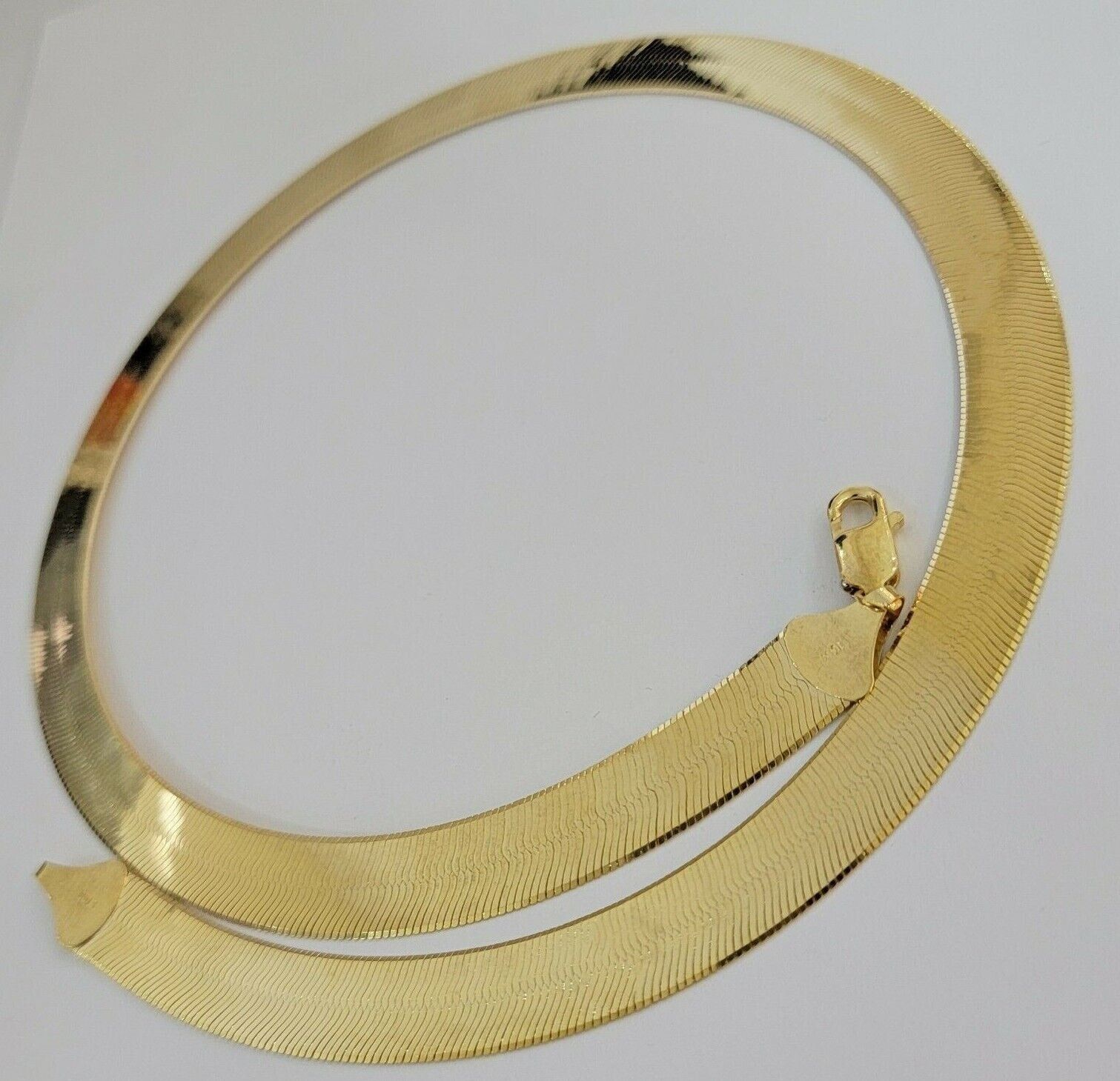 Real 10k Yellow Gold 12mm Herring Bone Chain Necklace 18'' Inch Lobster lock - GoldenlinQ