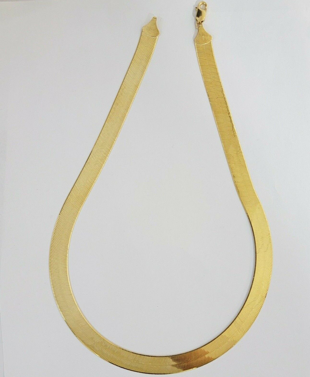 Real 10k Yellow Gold 12mm Herring Bone Chain Necklace 20'' Inch Lobster lock - GoldenlinQ