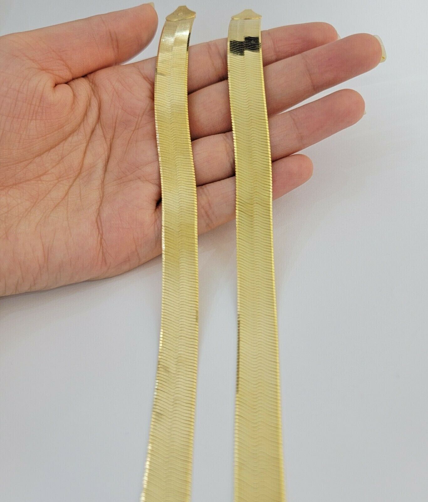 Real 10k Yellow Gold 12mm Herring Bone Chain Necklace 22'' Inch Lobster lock - GoldenlinQ