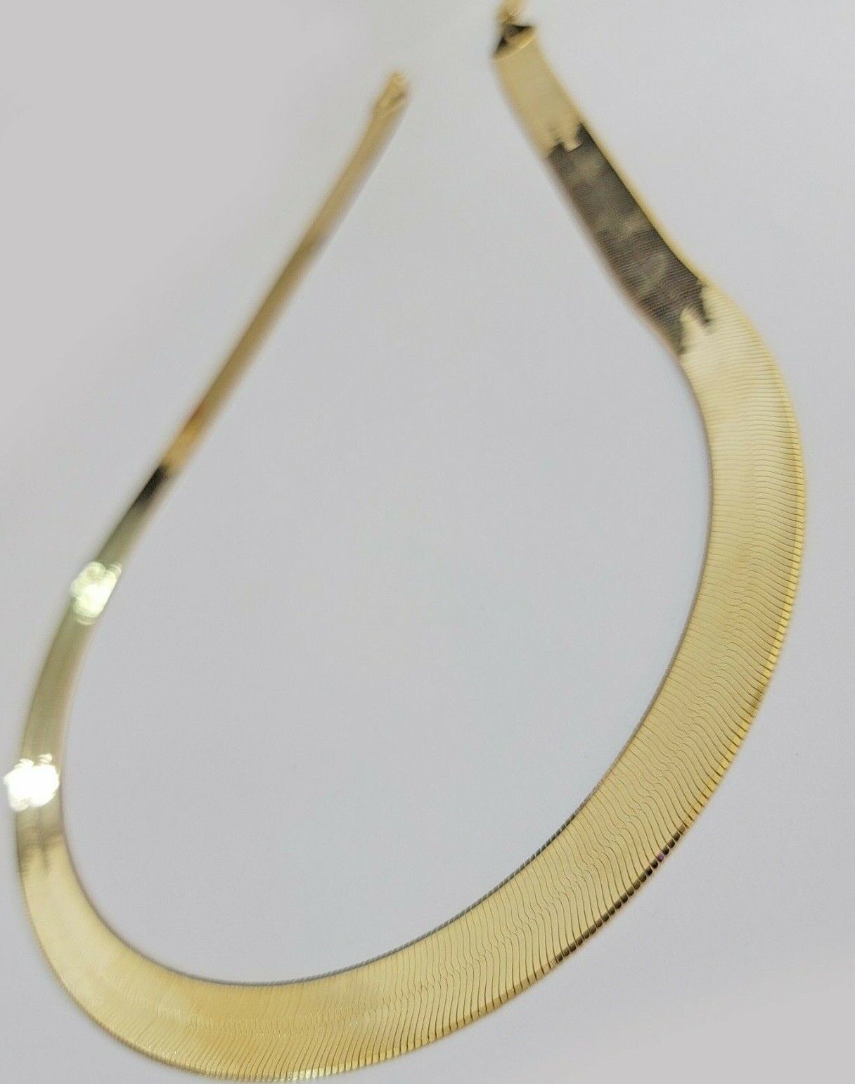 Real 10k Yellow Gold 12mm Herring Bone Chain Necklace 22'' Inch Lobster lock - GoldenlinQ