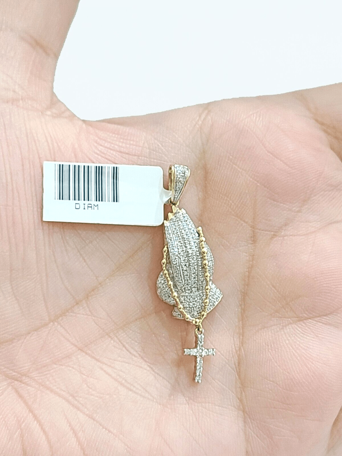 Real 10k Yellow Gold 3mm Rope Chain 26" inch Necklace Praying Hand Charm Cross - GoldenlinQ