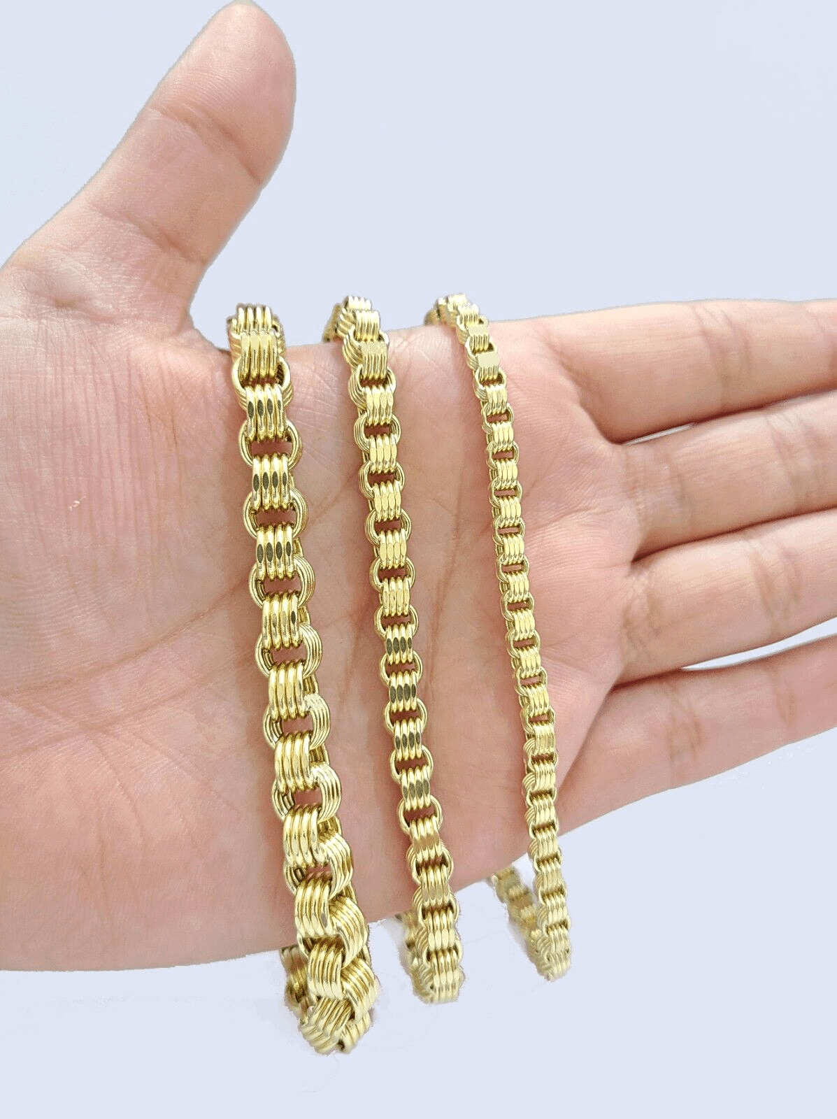 Real 10k Yellow Gold 4mm Box Byzantine Bracelet 8" inch 10kt Unisex Men Women - GoldenlinQ