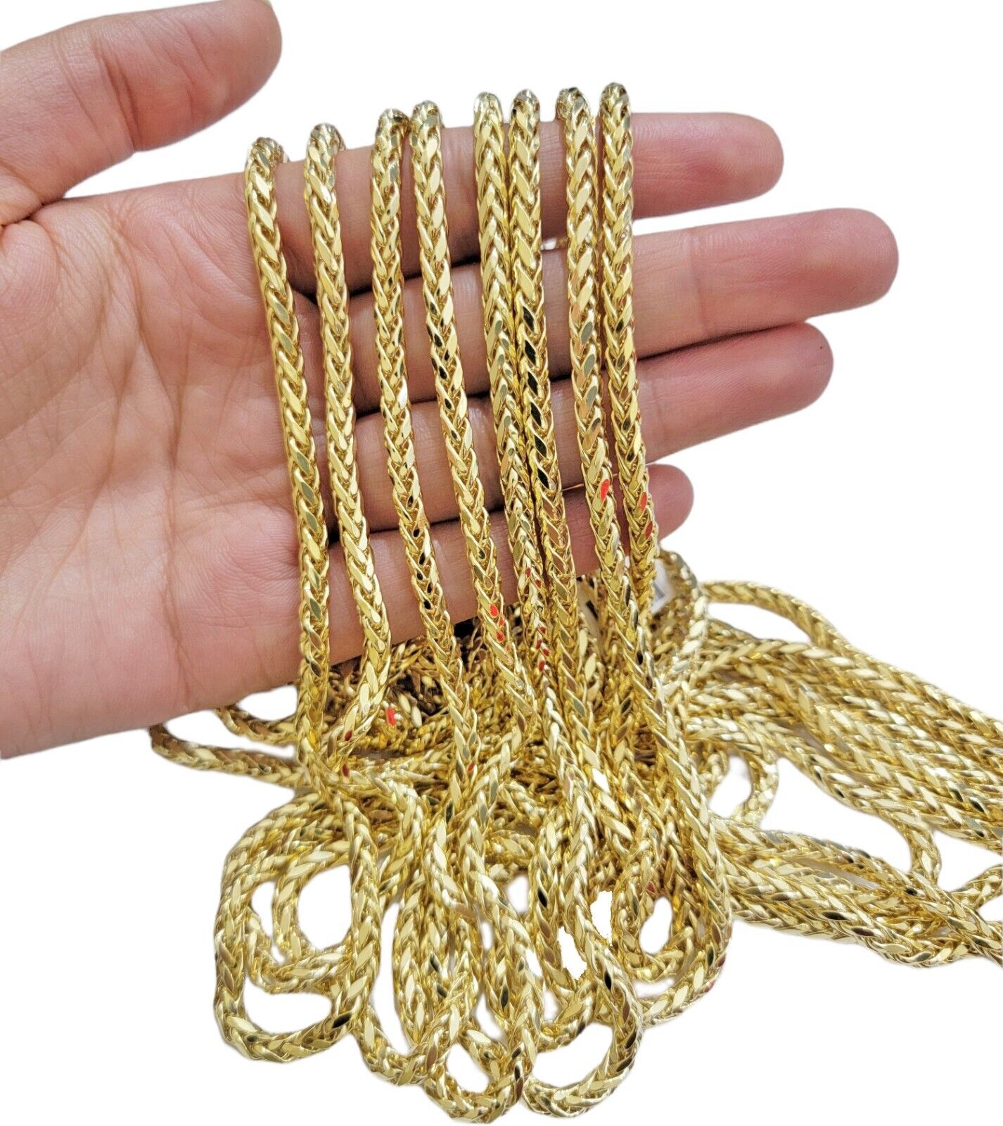 Real 10K Yellow Gold 4mm Wheat Palm Franco Spiga Chain Necklace 16" - 30" Hollow - GoldenlinQ