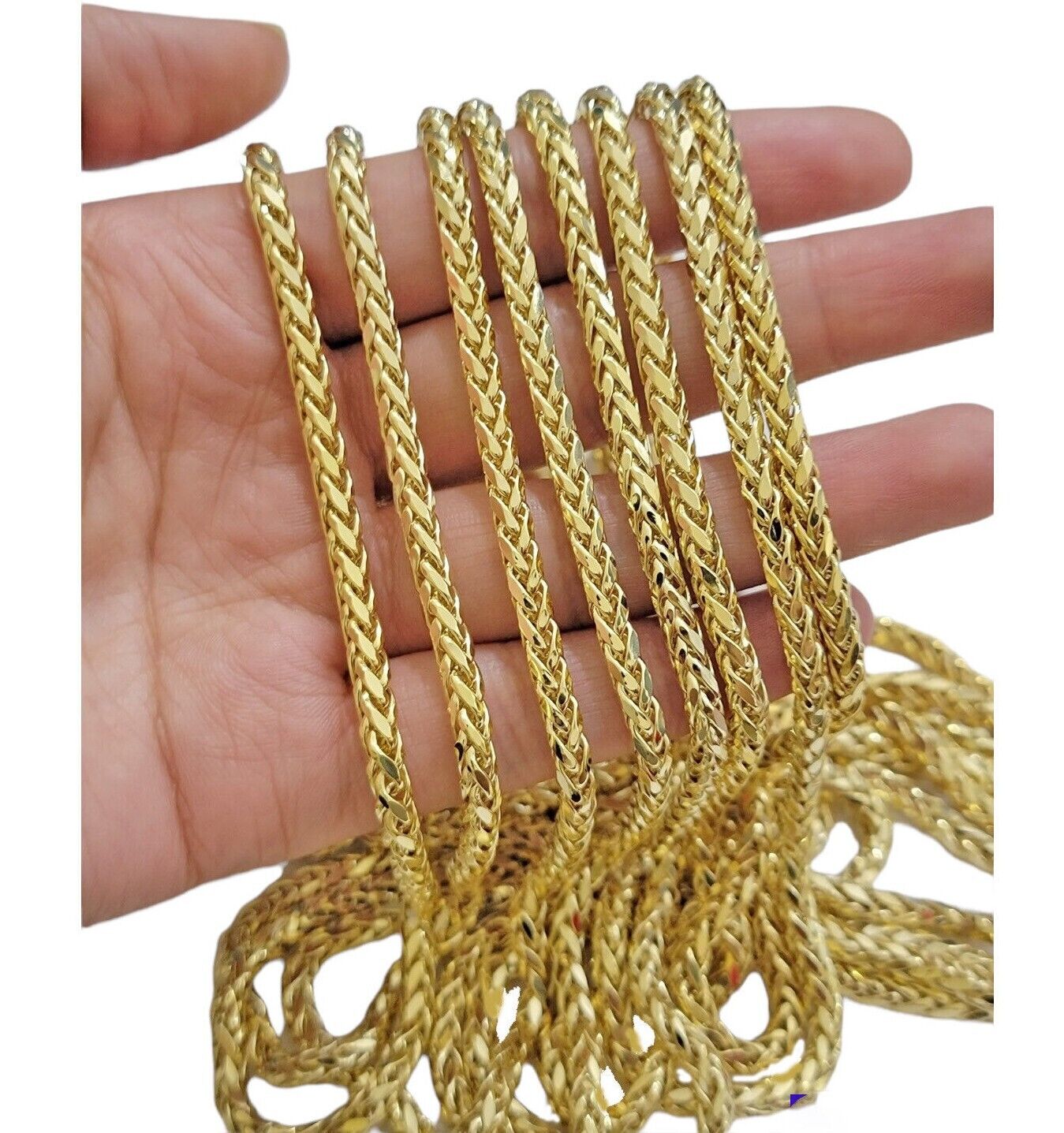 Real 10K Yellow Gold 4mm Wheat Palm Franco Spiga Chain Necklace 16" - 30" Hollow - GoldenlinQ