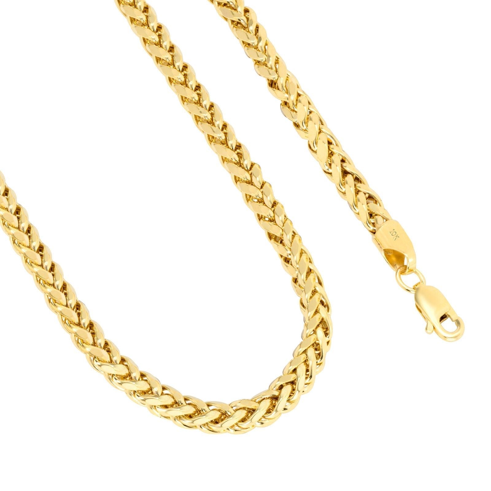 Real 10K Yellow Gold 4mm Wheat Palm Franco Spiga Chain Necklace 16" - 30" Hollow - GoldenlinQ