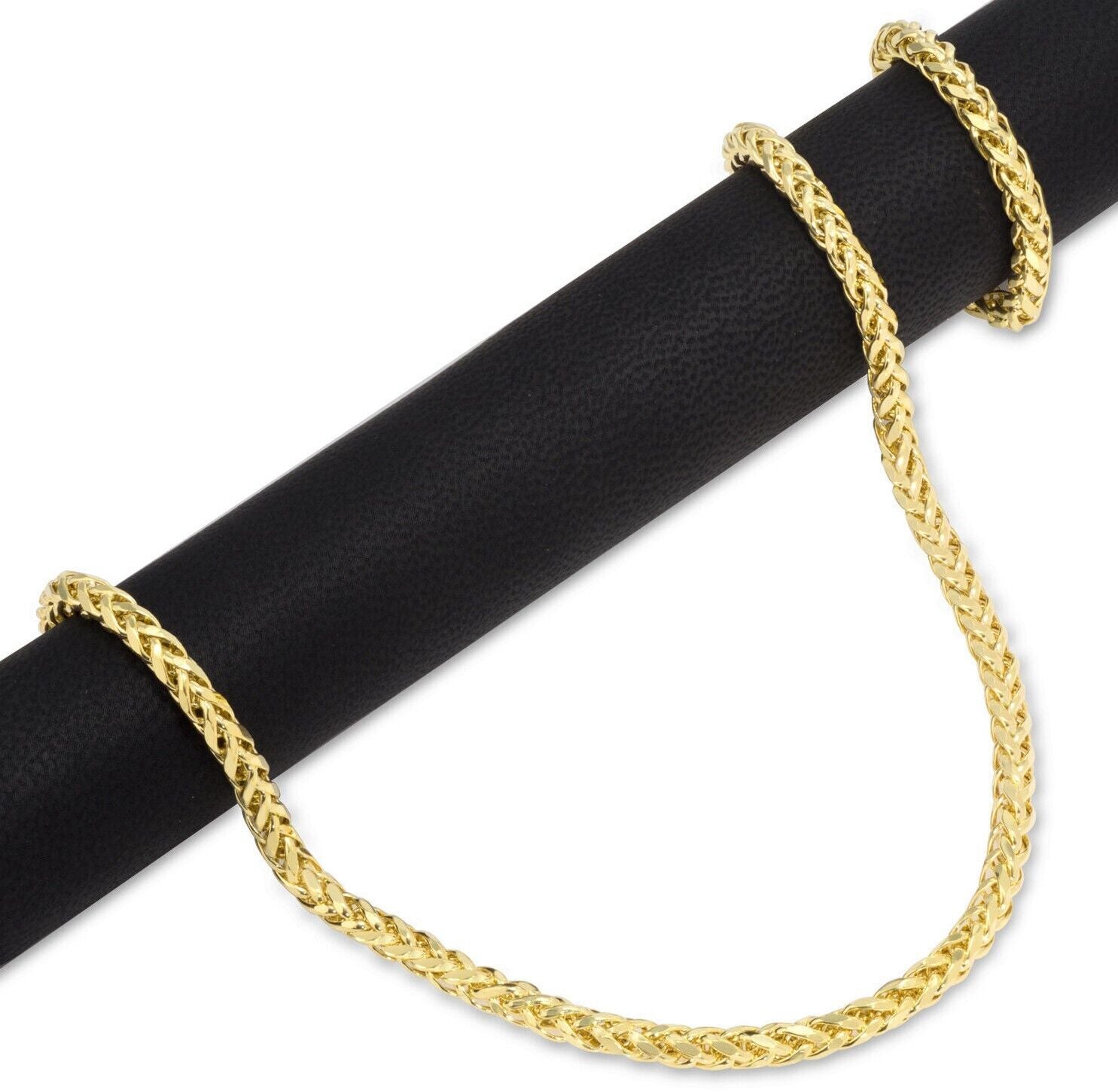Real 10K Yellow Gold 4mm Wheat Palm Franco Spiga Chain Necklace 16" - 30" Hollow - GoldenlinQ