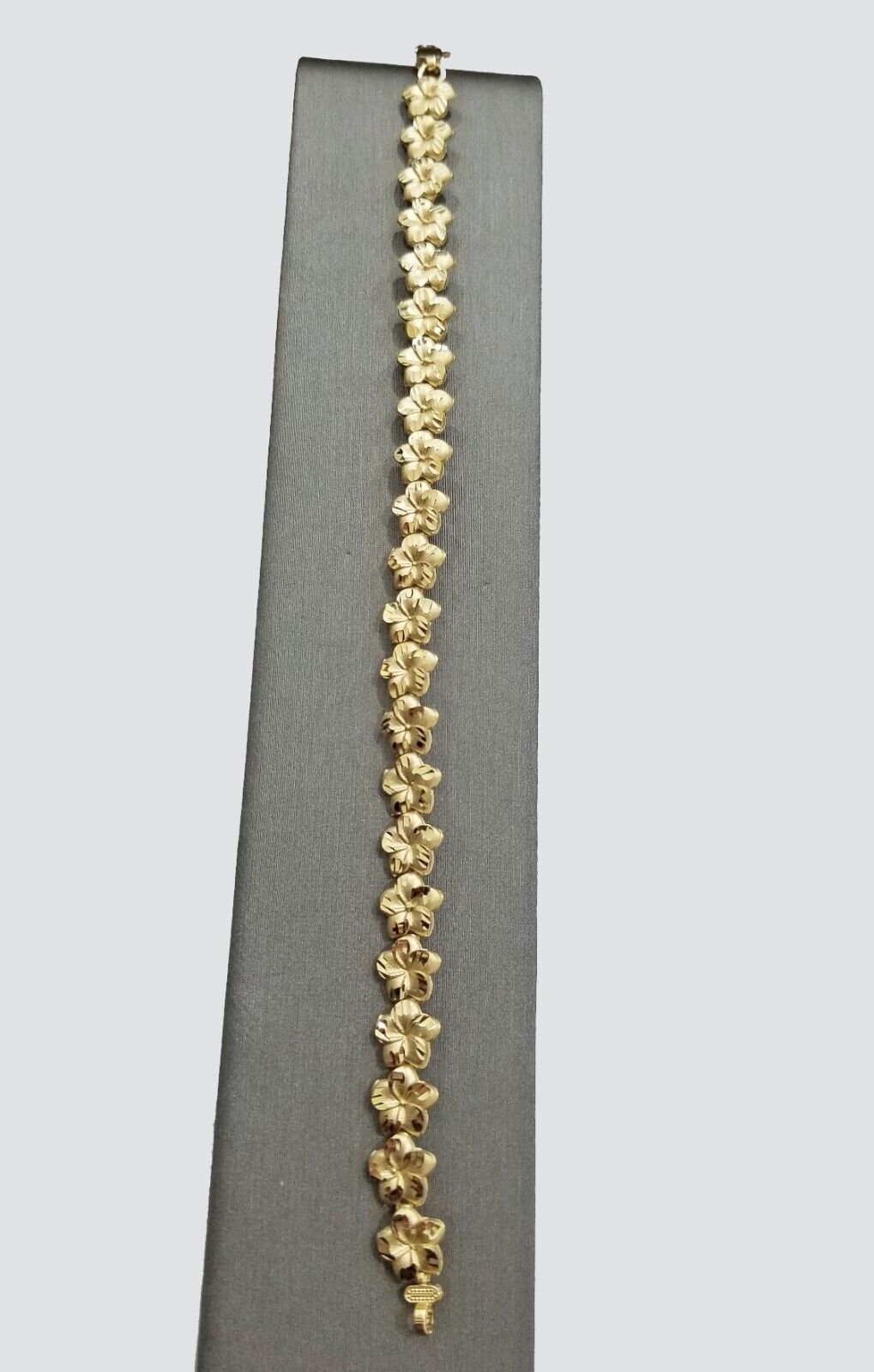 Real 10K Yellow Gold 9mm Flower Bracelet 8" inch 10kt Lobster lock - GoldenlinQ