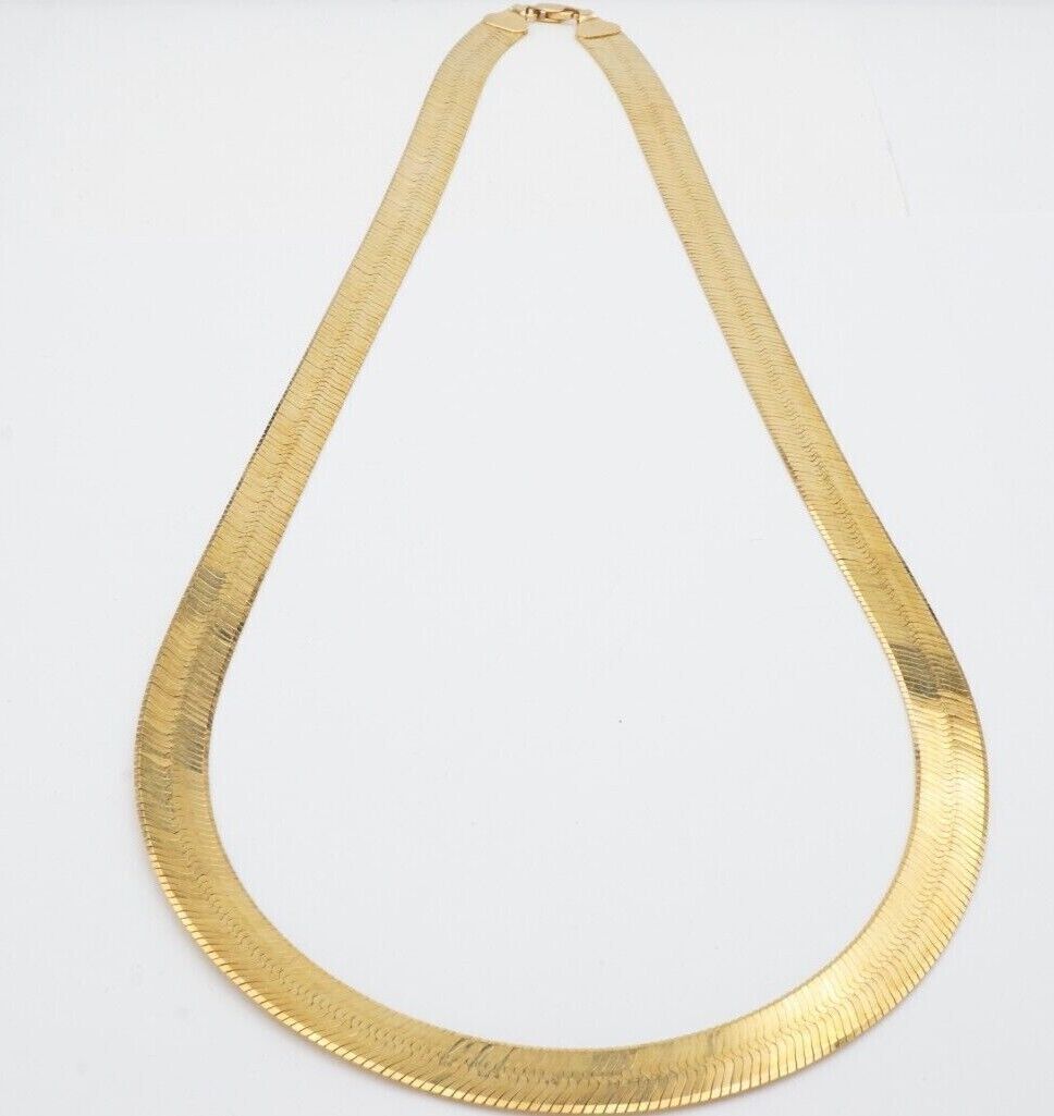 Real 10k Yellow Gold 9mm Herringbone Chain Necklace 20" Inch Lobster lock - GoldenlinQ