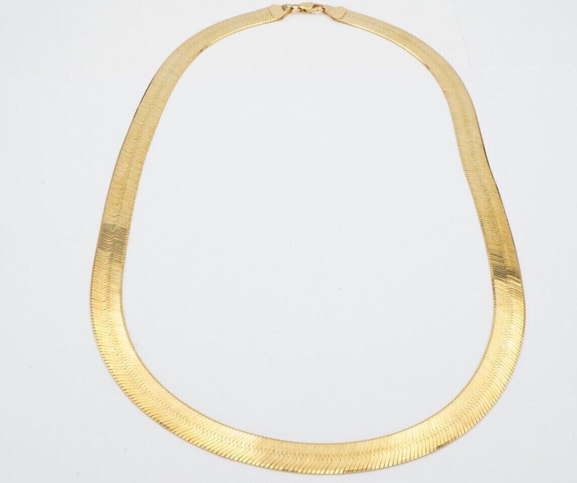 Real 10k Yellow Gold 9mm Herringbone Chain Necklace 20" Inch Lobster lock - GoldenlinQ