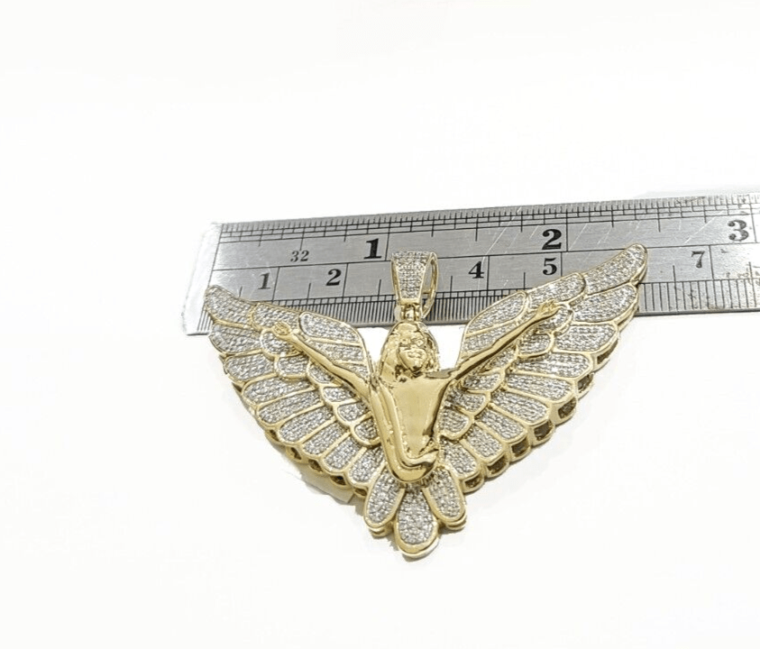 Real 10k Yellow Gold Angel Wing Diamond 1.17CT Charm Pendant 10kt for Chain - GoldenlinQ