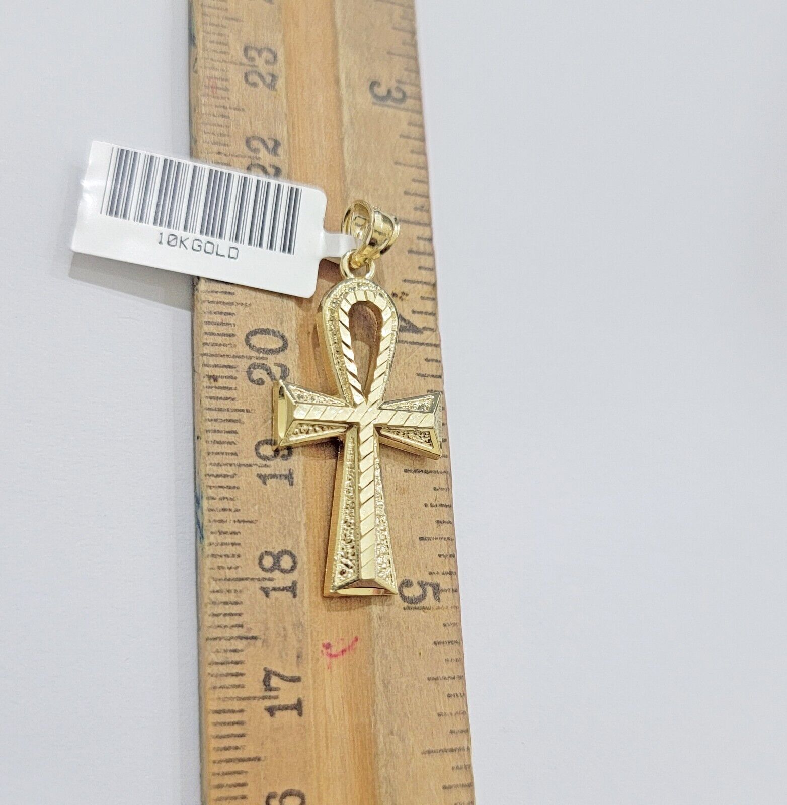 Real 10k Yellow Gold Ankh charm pendant 1.5" Diamond Cuts Cross Charm for Chain - GoldenlinQ