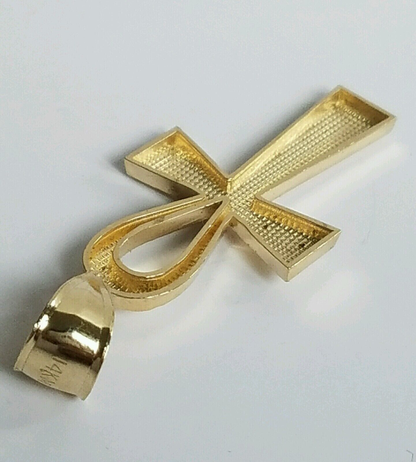 Real 10k Yellow Gold Ankh charm pendant 1.5" Diamond Cuts Cross Charm for Chain - GoldenlinQ