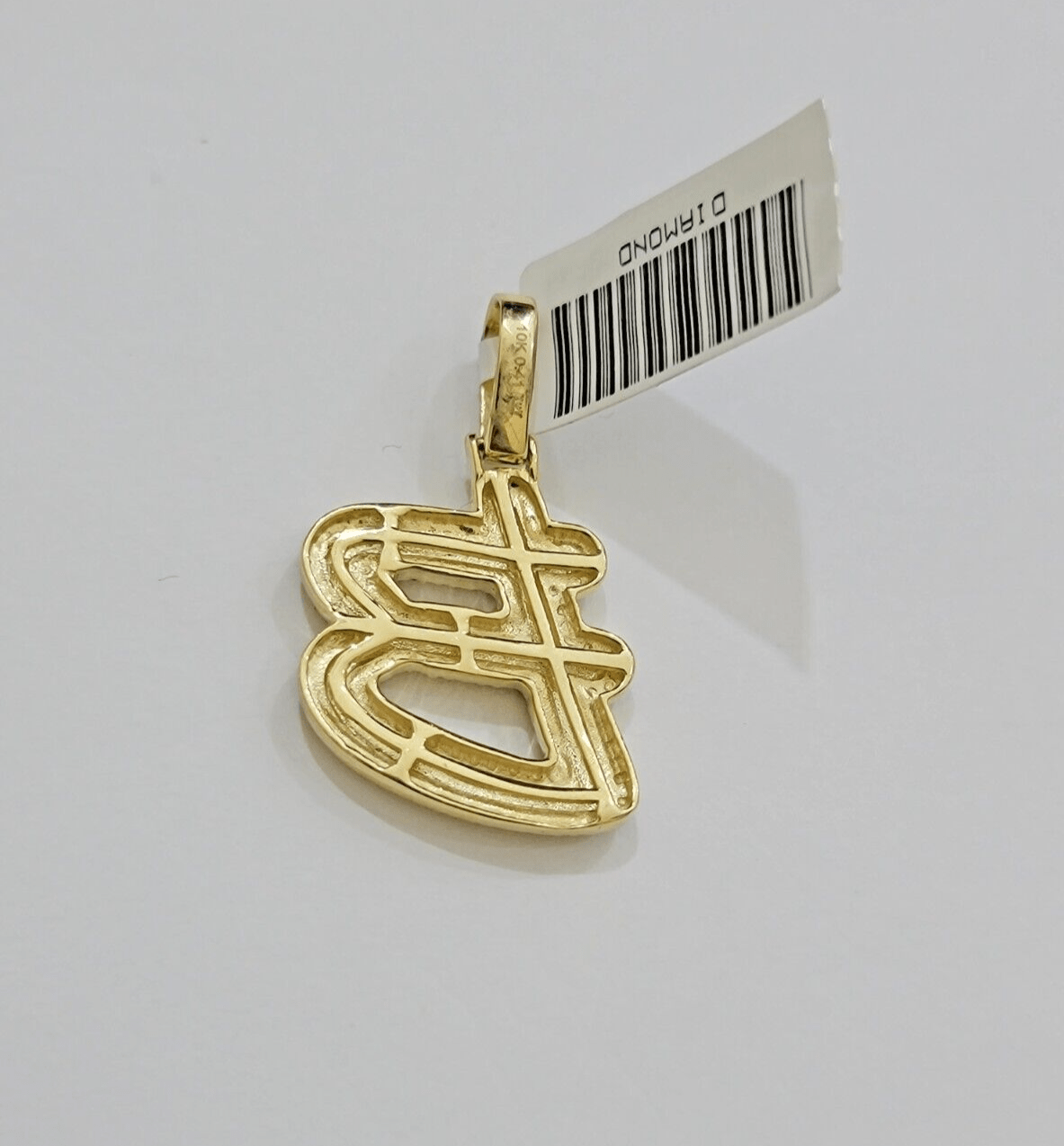 Real 10k Yellow Gold B Charm Pendant Letter Initial With Diamonds For Mens - GoldenlinQ