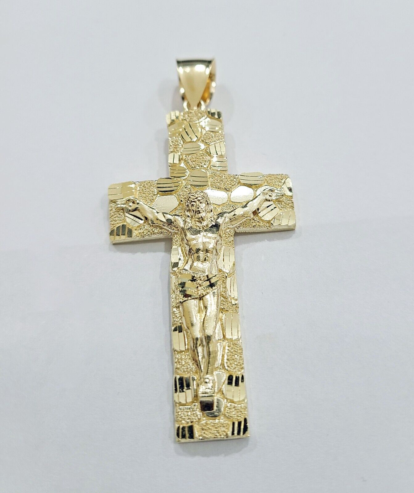 Real 10k Yellow Gold Box Byzantine Chain 24'' Necklace JesusCross Charm pendant - GoldenlinQ