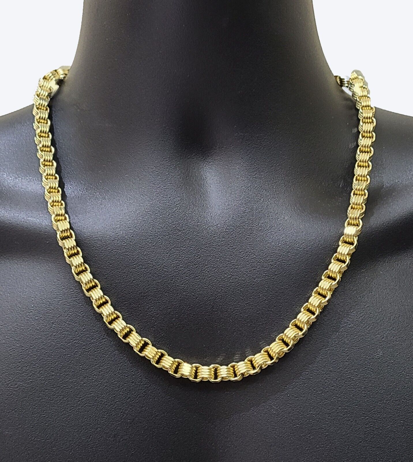Real 10k Yellow Gold Box Byzantine Chain 7mm 22" inch Unisex 10kt Necklace Men's - GoldenlinQ