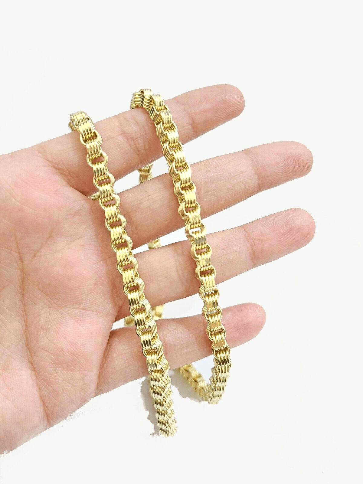 Real 10k Yellow Gold Box Byzantine Necklace 5mm 22" inch Unisex 10kt Chain - GoldenlinQ