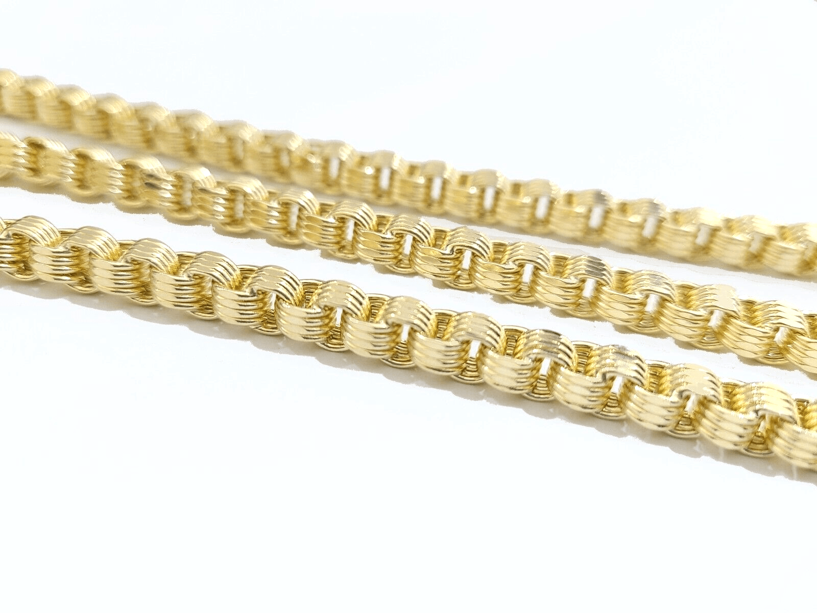 Real 10k Yellow Gold Box Byzantine Necklace 5mm 22" inch Unisex 10kt Chain - GoldenlinQ