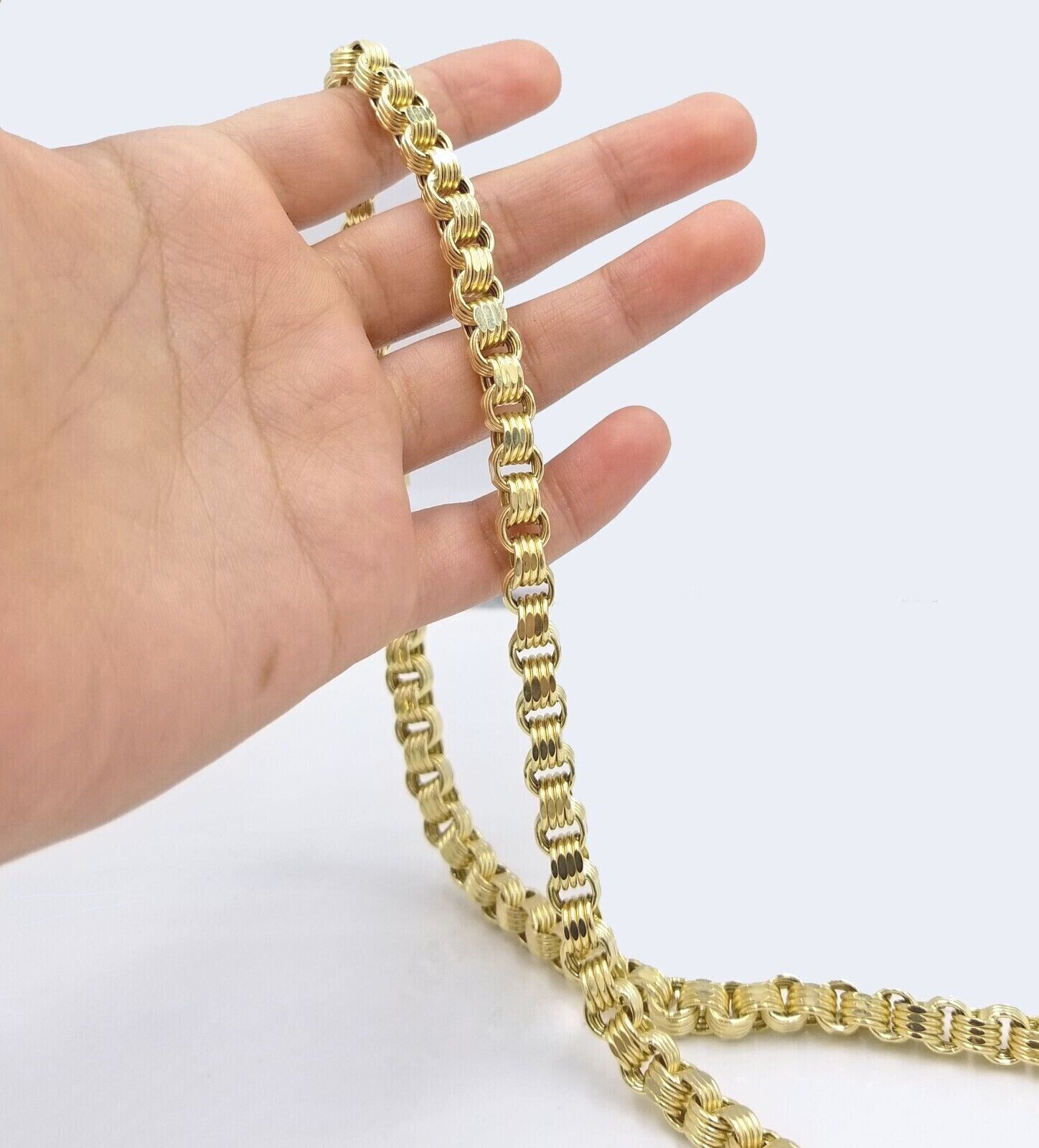 Real 10k Yellow Gold Box Byzantine Necklace 6.5mm 22" inch For Men 10kt Chain - GoldenlinQ