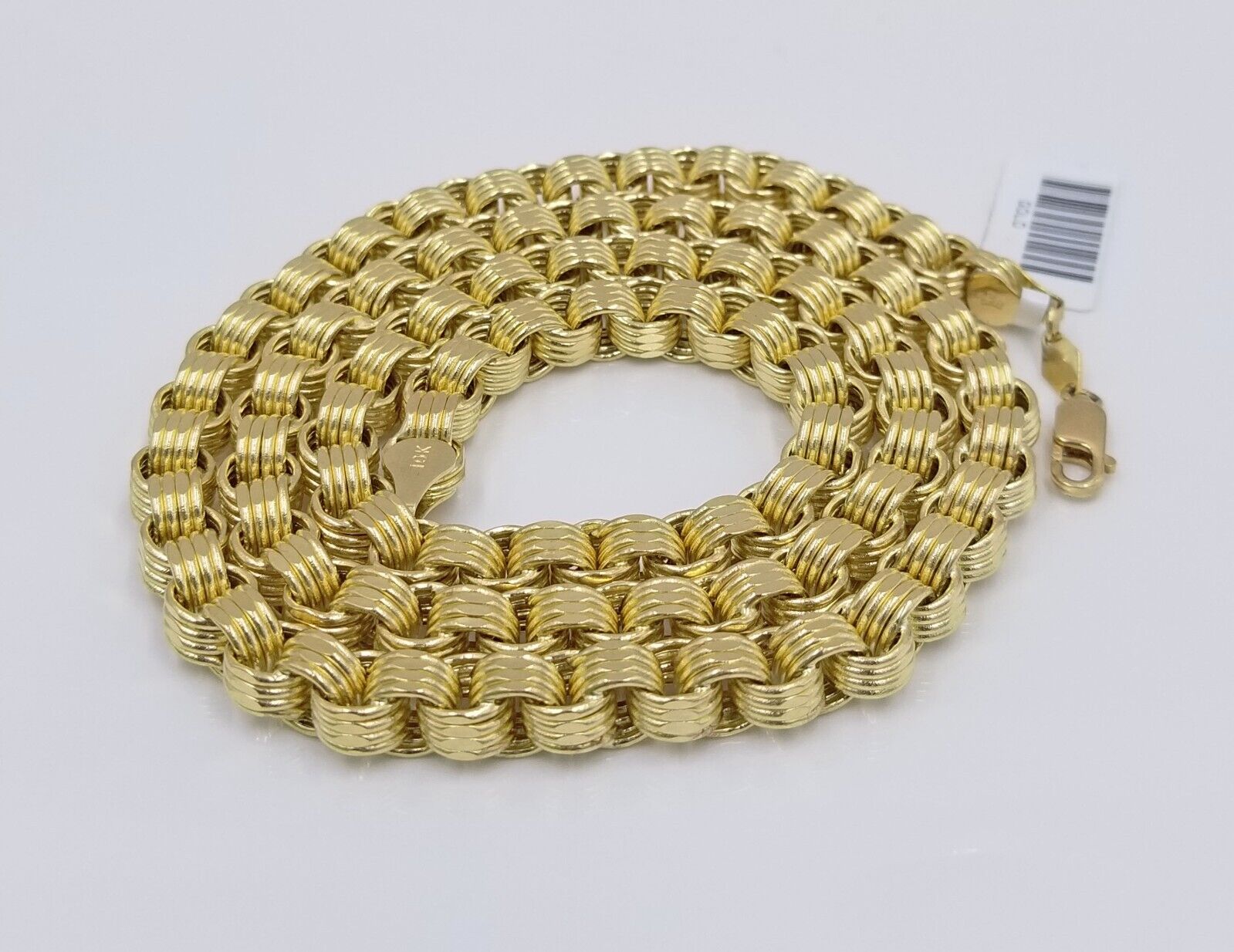 Real 10k Yellow Gold Box Byzantine Necklace 6.5mm 24" inch For Men 10kt Chain - GoldenlinQ