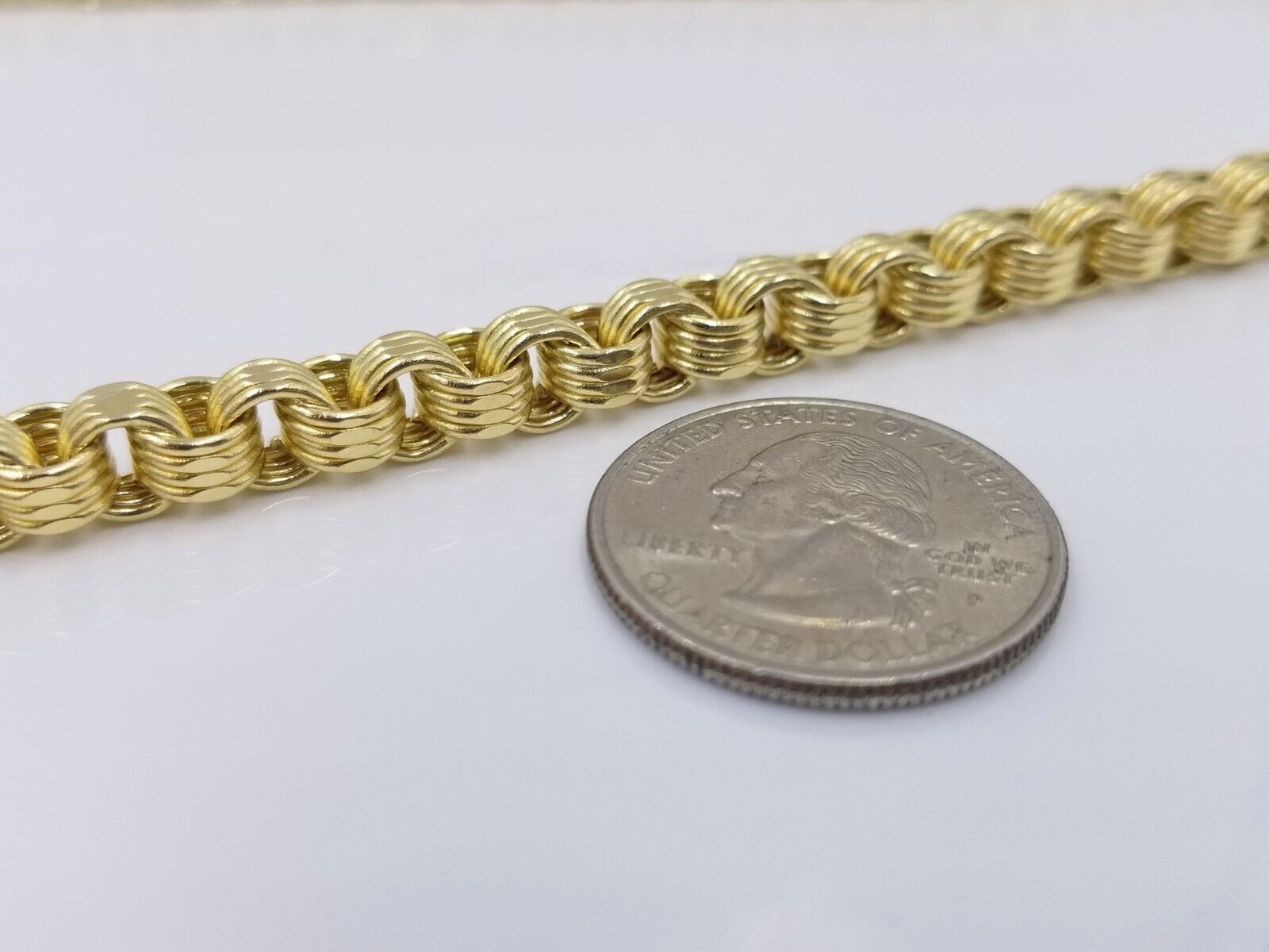 Real 10k Yellow Gold Box Byzantine Necklace 6.5mm 24" inch For Men 10kt Chain - GoldenlinQ