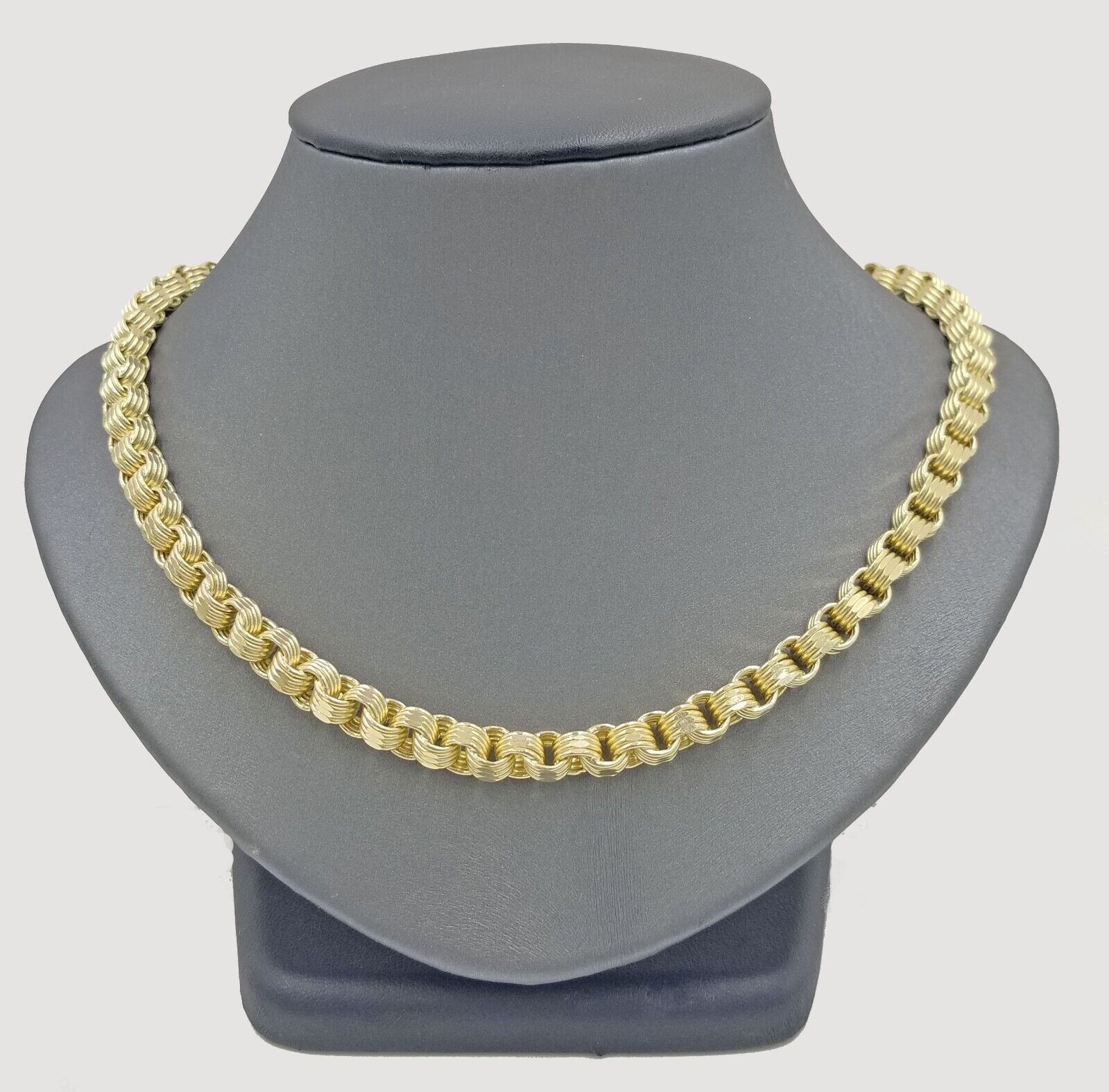 Real 10k Yellow Gold Box Byzantine Necklace 6.5mm 24" inch For Men 10kt Chain - GoldenlinQ