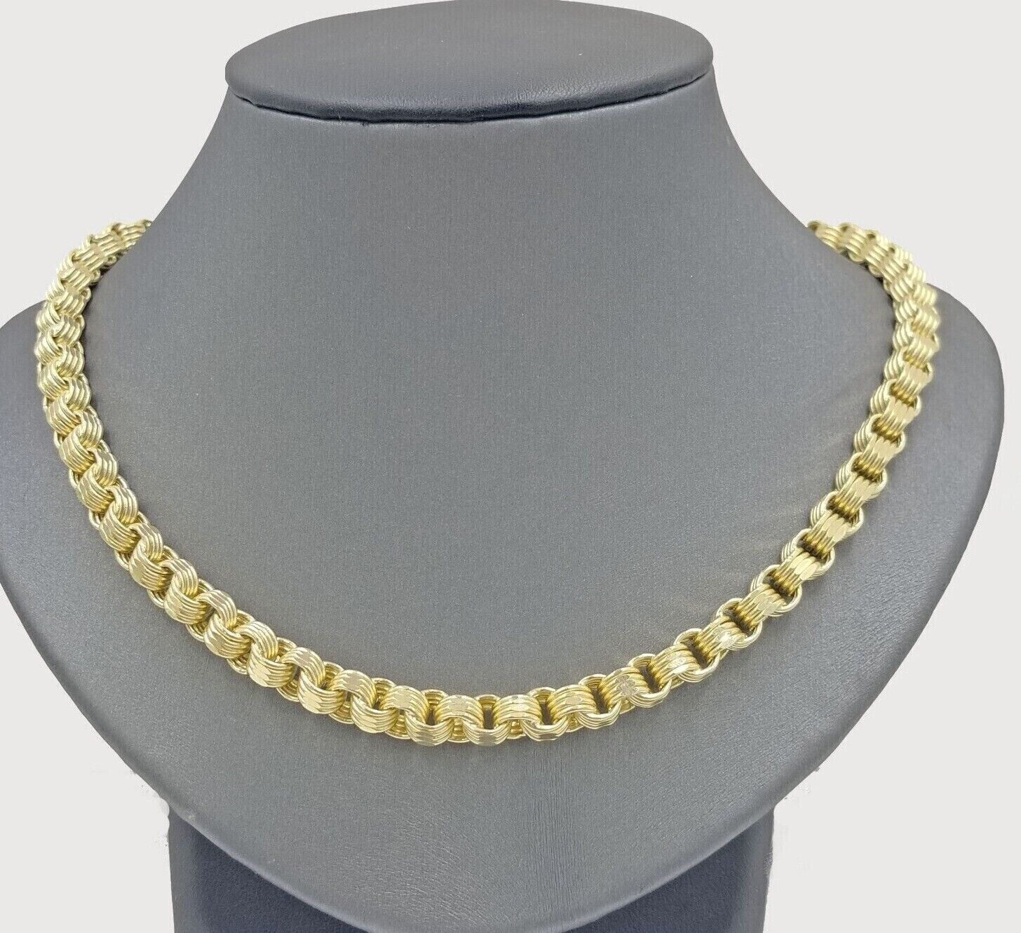 Real 10k Yellow Gold Box Byzantine Necklace 6.5mm 24" inch For Men 10kt Chain - GoldenlinQ