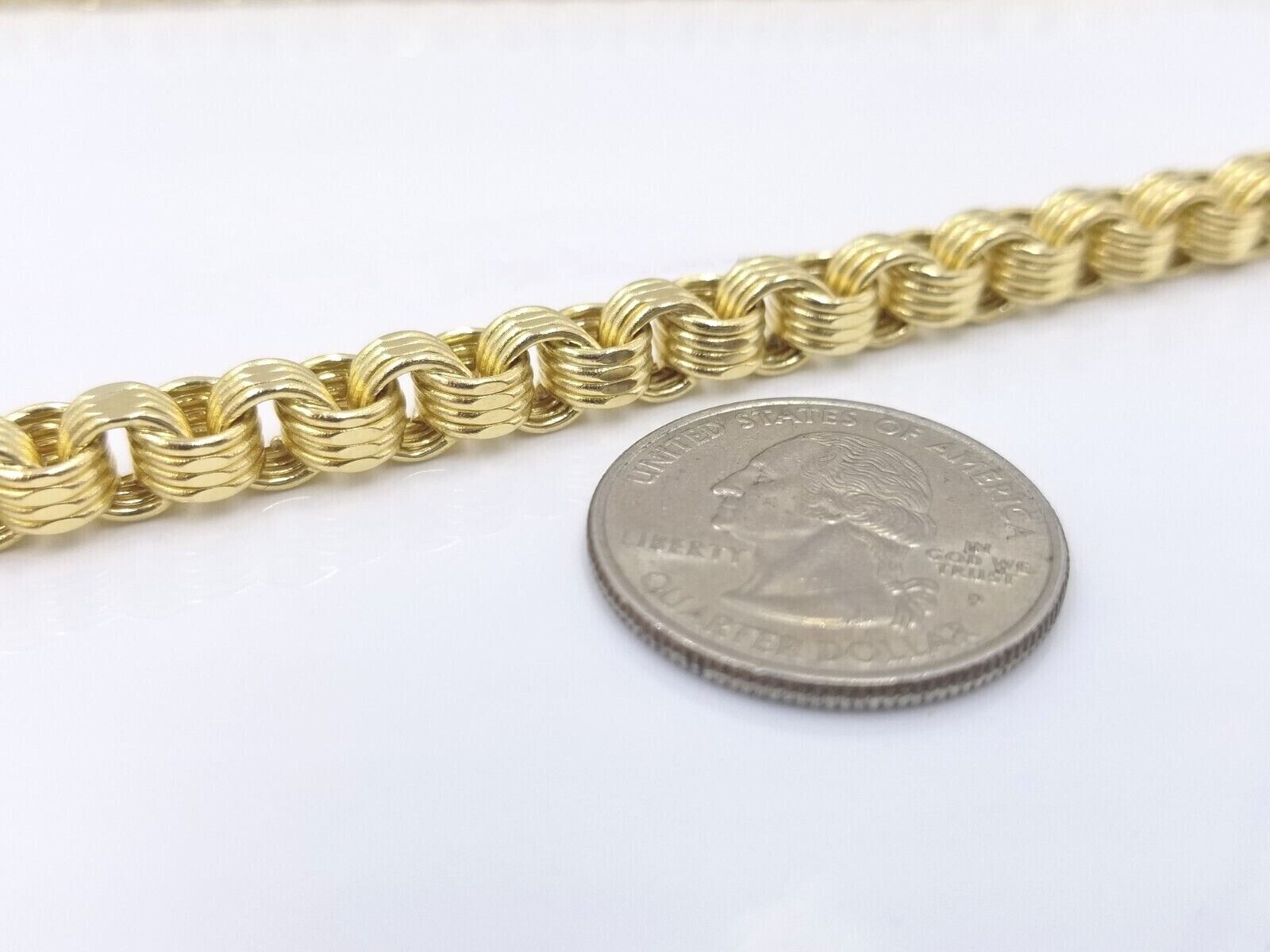 Real 10k Yellow Gold Box Byzantine Necklace 6.5mm 26" inch For Men 10kt Chain - GoldenlinQ