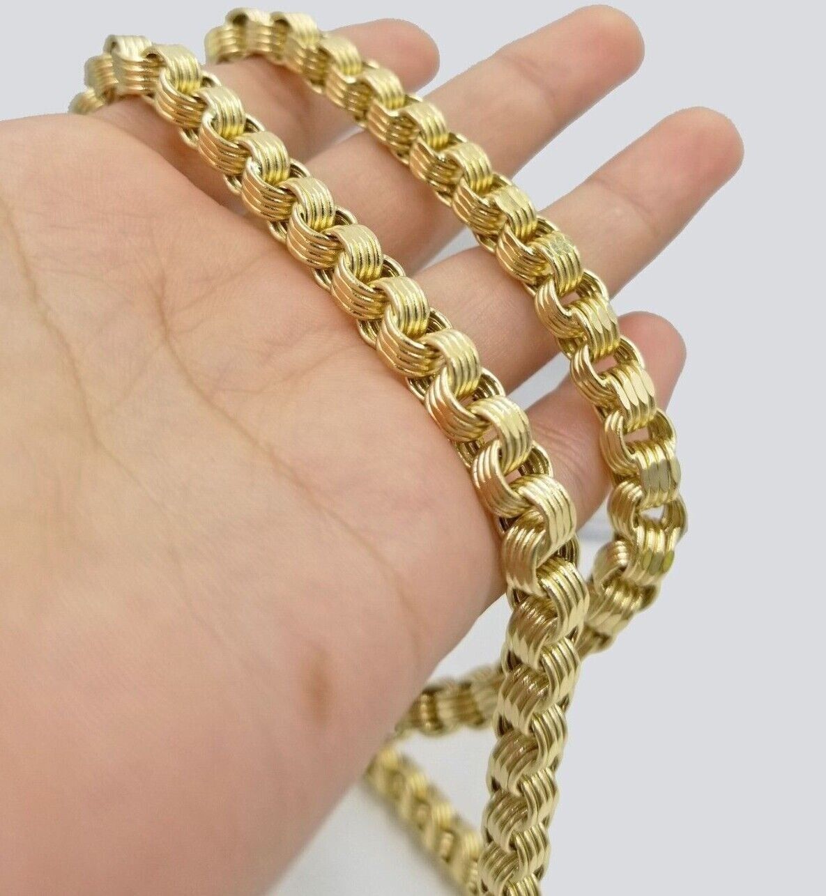 Real 10k Yellow Gold Box Byzantine Necklace 6.5mm 26" inch For Men 10kt Chain - GoldenlinQ