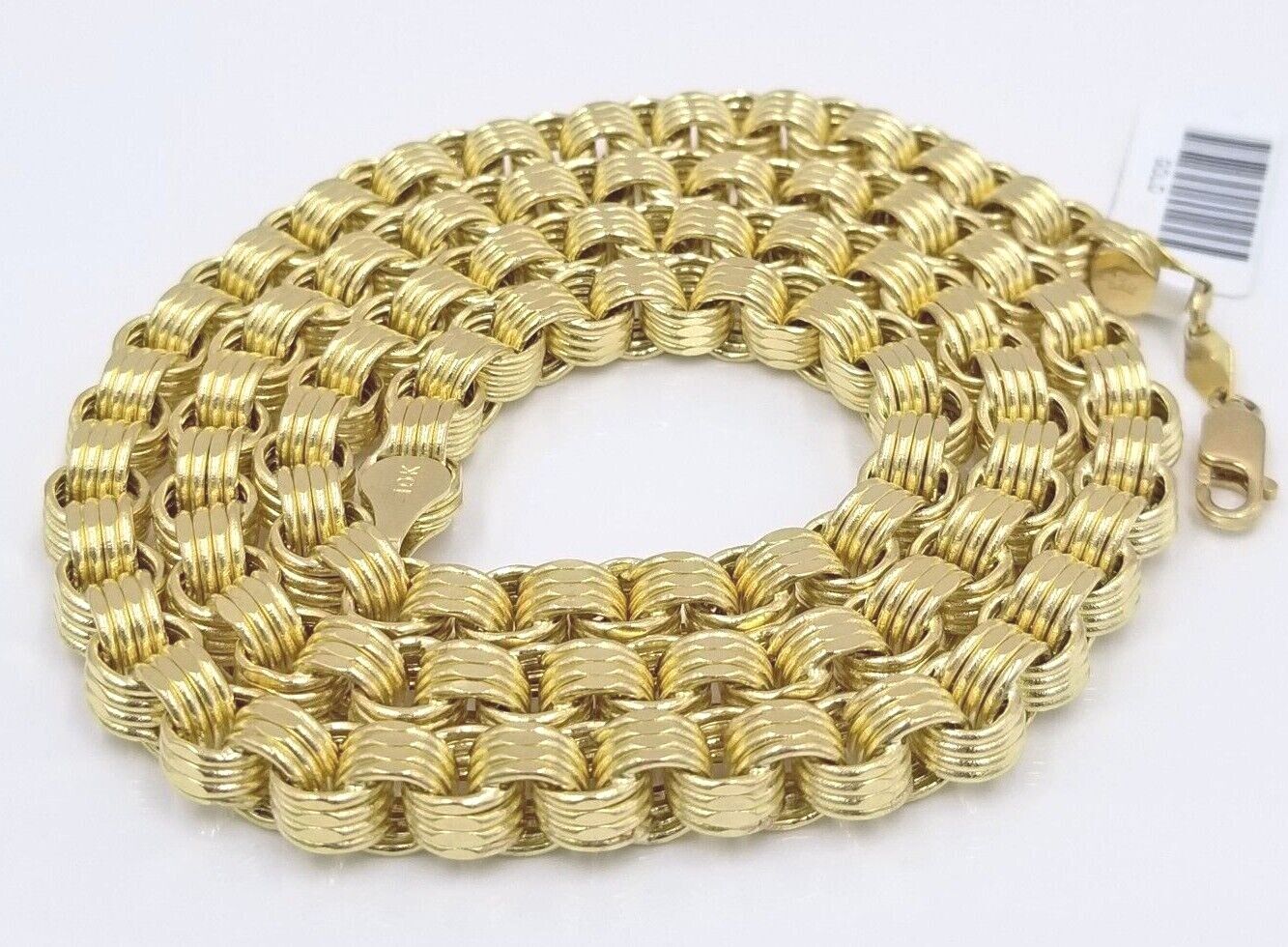 Real 10k Yellow Gold Box Byzantine Necklace 6.5mm 26" inch For Men 10kt Chain - GoldenlinQ