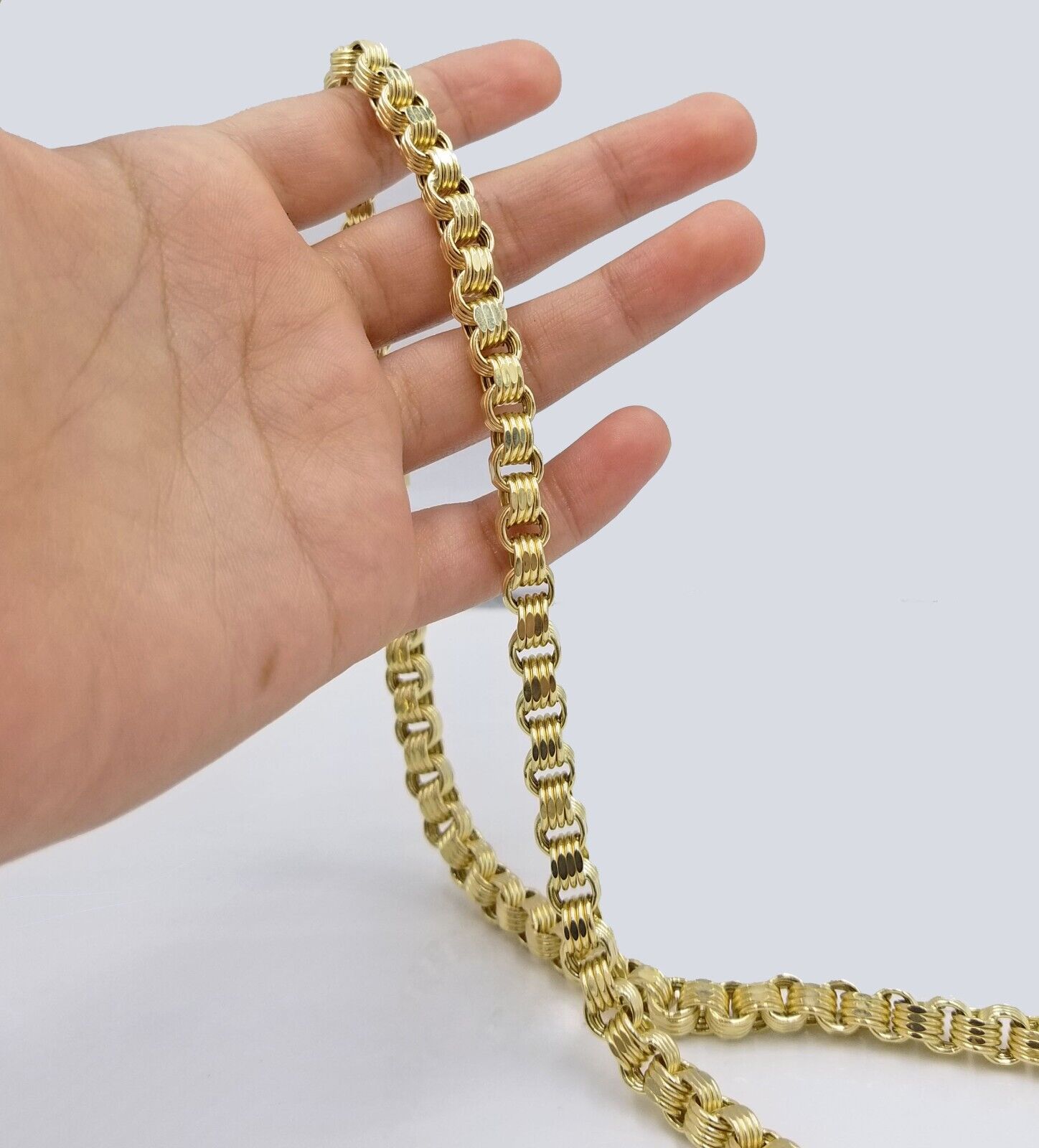 Real 10k Yellow Gold Box Byzantine Necklace 6mm 24" inch For Men 10kt Chain - GoldenlinQ