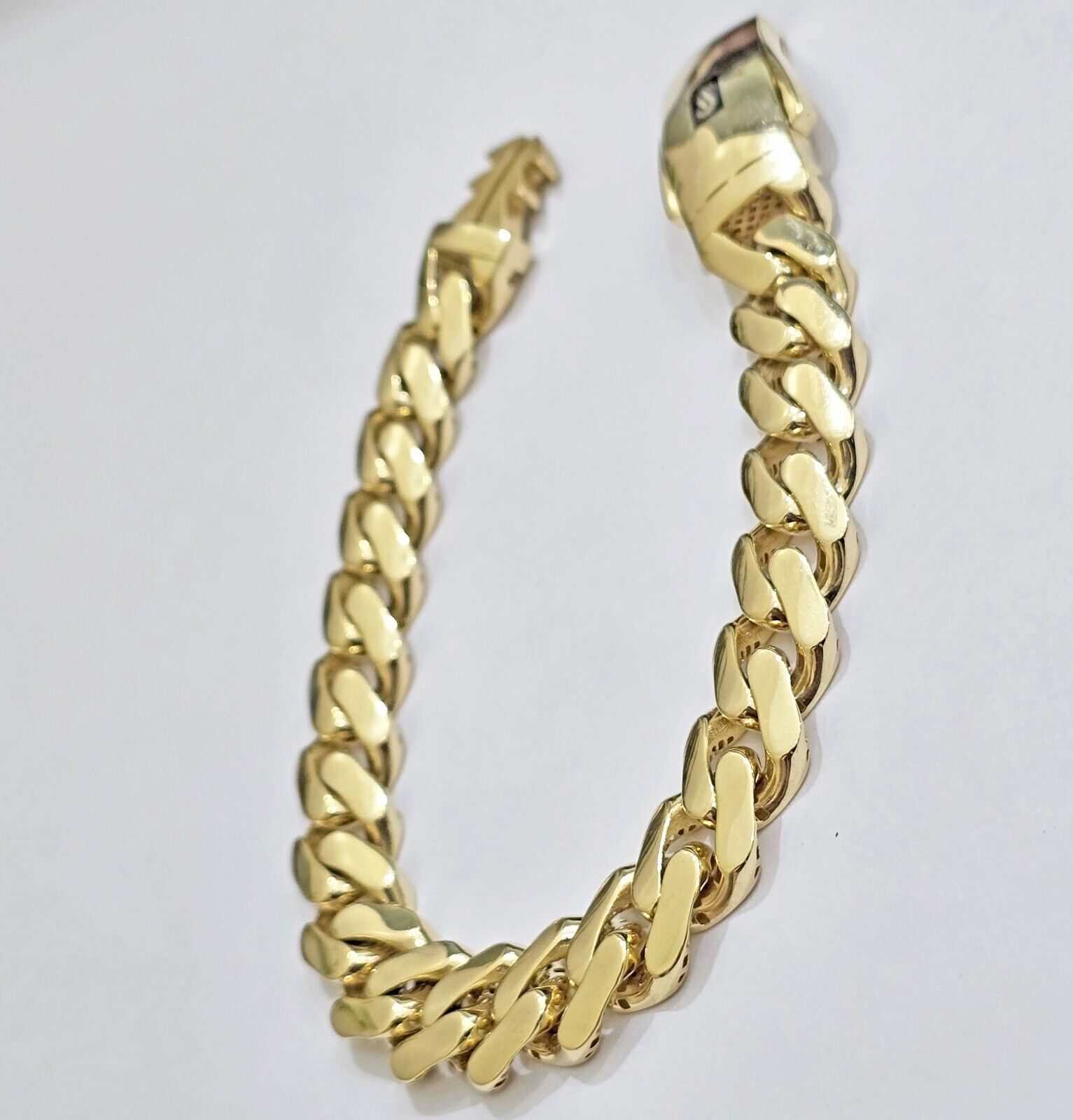 Real 10k Yellow Gold Bracelet 13mm 7.5 Inch Royal Monaco Cuban Link Men Box Lock - GoldenlinQ