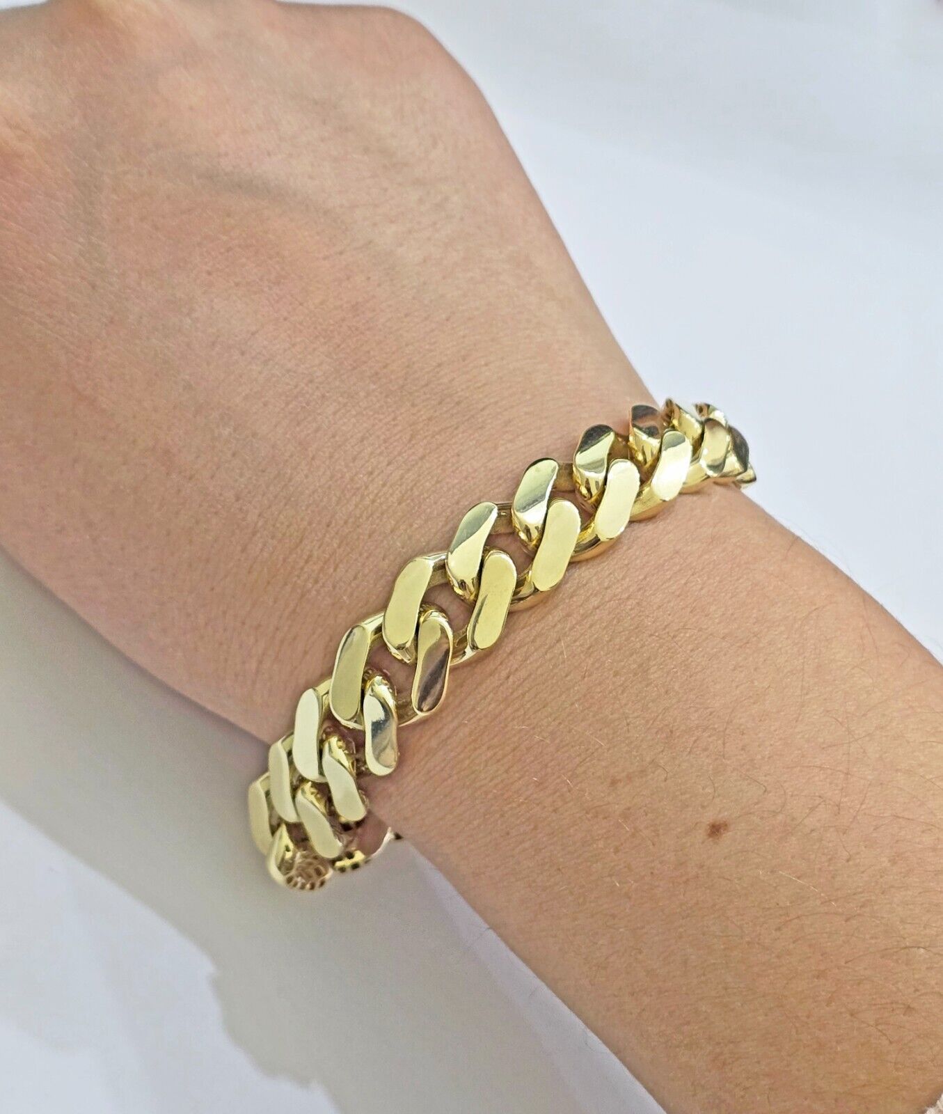 Real 10k Yellow Gold Bracelet 13mm 7.5 Inch Royal Monaco Cuban Link Men Box Lock - GoldenlinQ