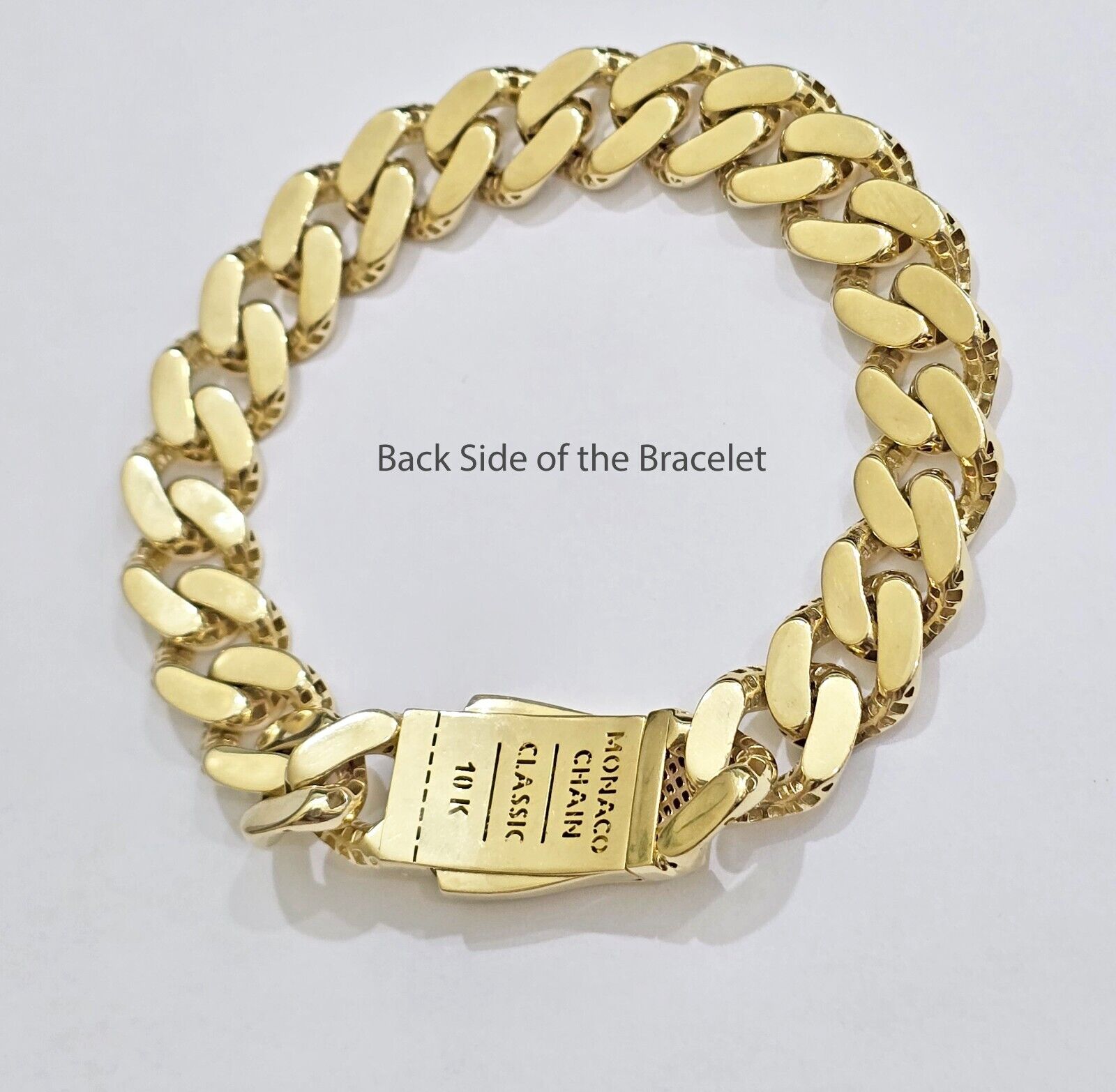 Real 10k Yellow Gold Bracelet 13mm 8 Inch Royal Monaco Cuban Link Mens Box Clasp - GoldenlinQ