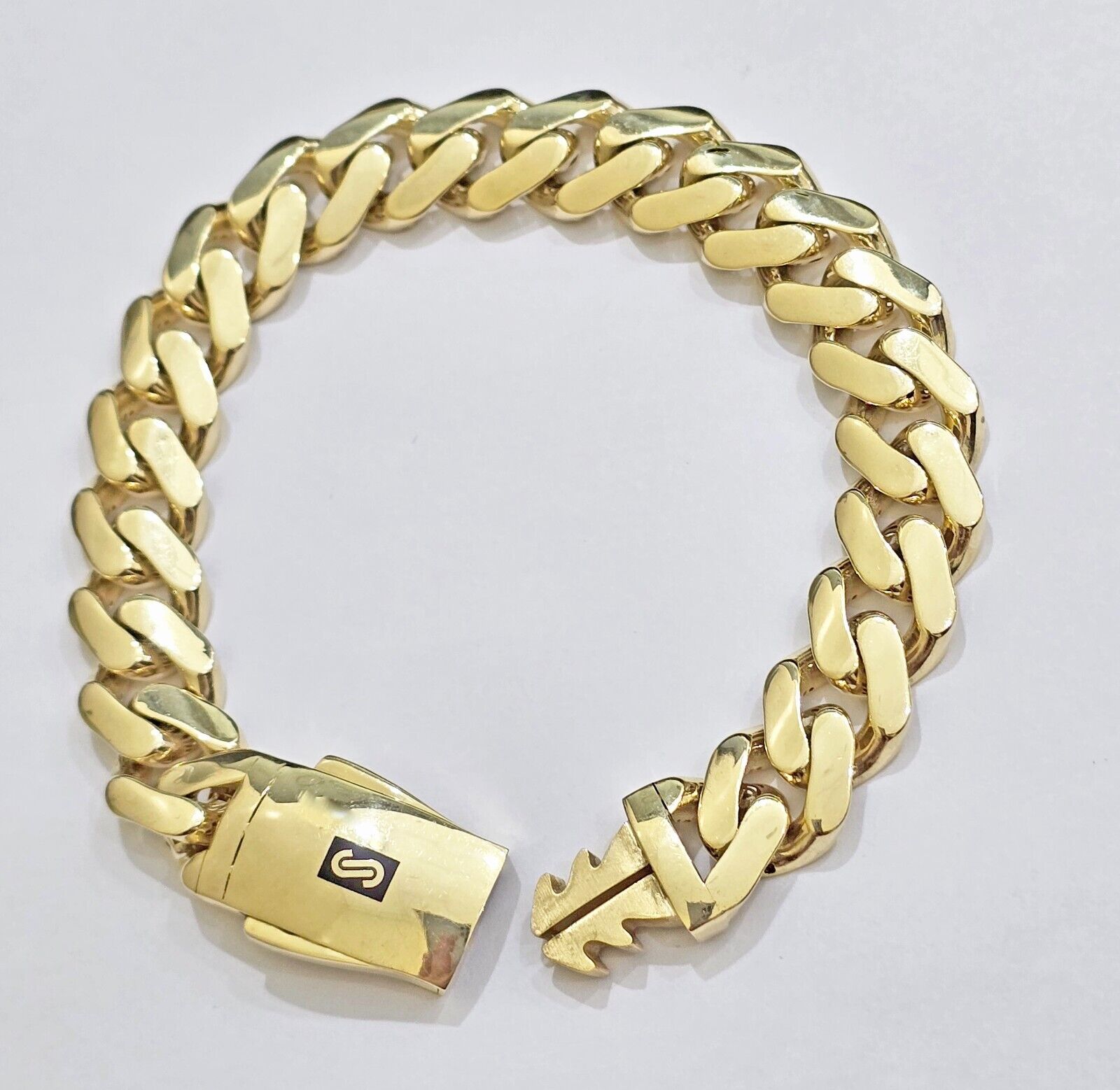 Real 10k Yellow Gold Bracelet 13mm 8 Inch Royal Monaco Cuban Link Mens Box Clasp - GoldenlinQ