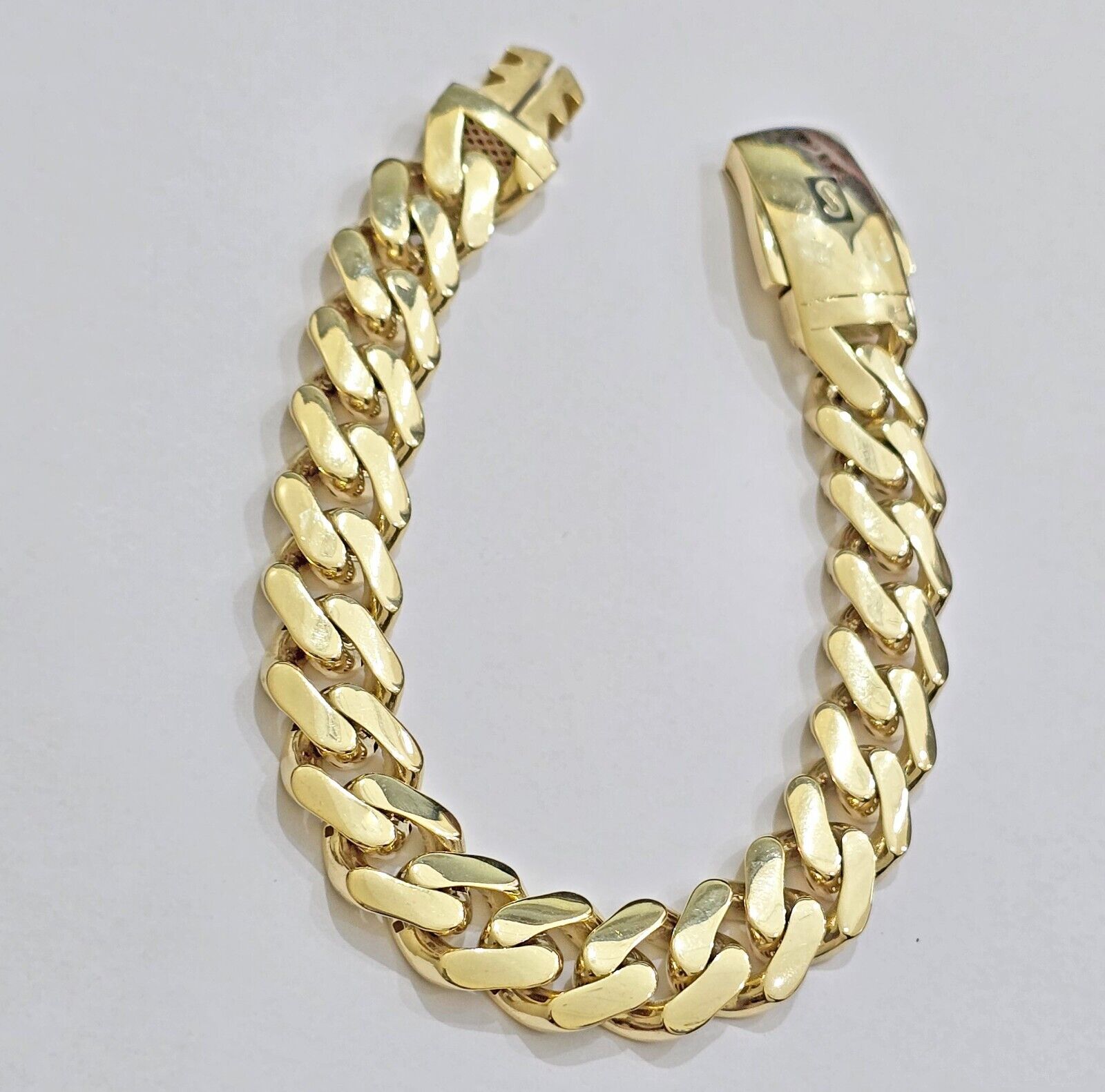 Real 10k Yellow Gold Bracelet 13mm 9 Inch Royal Monaco Cuban Link Mens Box Clasp - GoldenlinQ