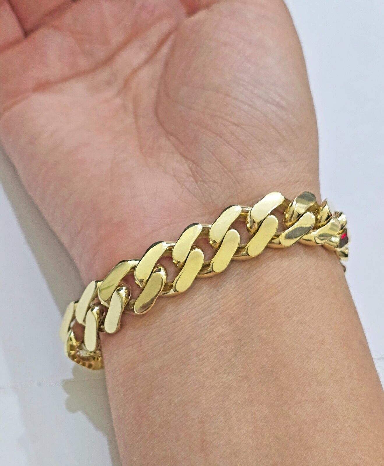 Real 10k Yellow Gold Bracelet 13mm 9 Inch Royal Monaco Cuban Link Mens Box Clasp - GoldenlinQ