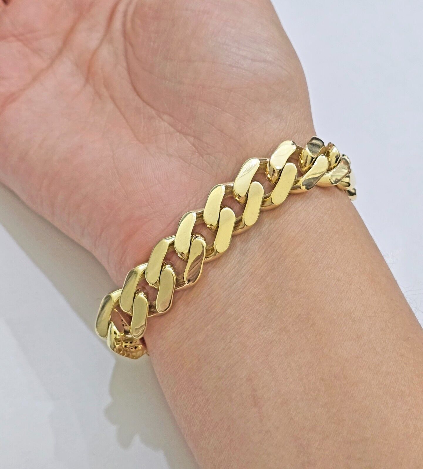 Real 10k Yellow Gold Bracelet 13mm 9 Inch Royal Monaco Cuban Link Mens Box Clasp - GoldenlinQ