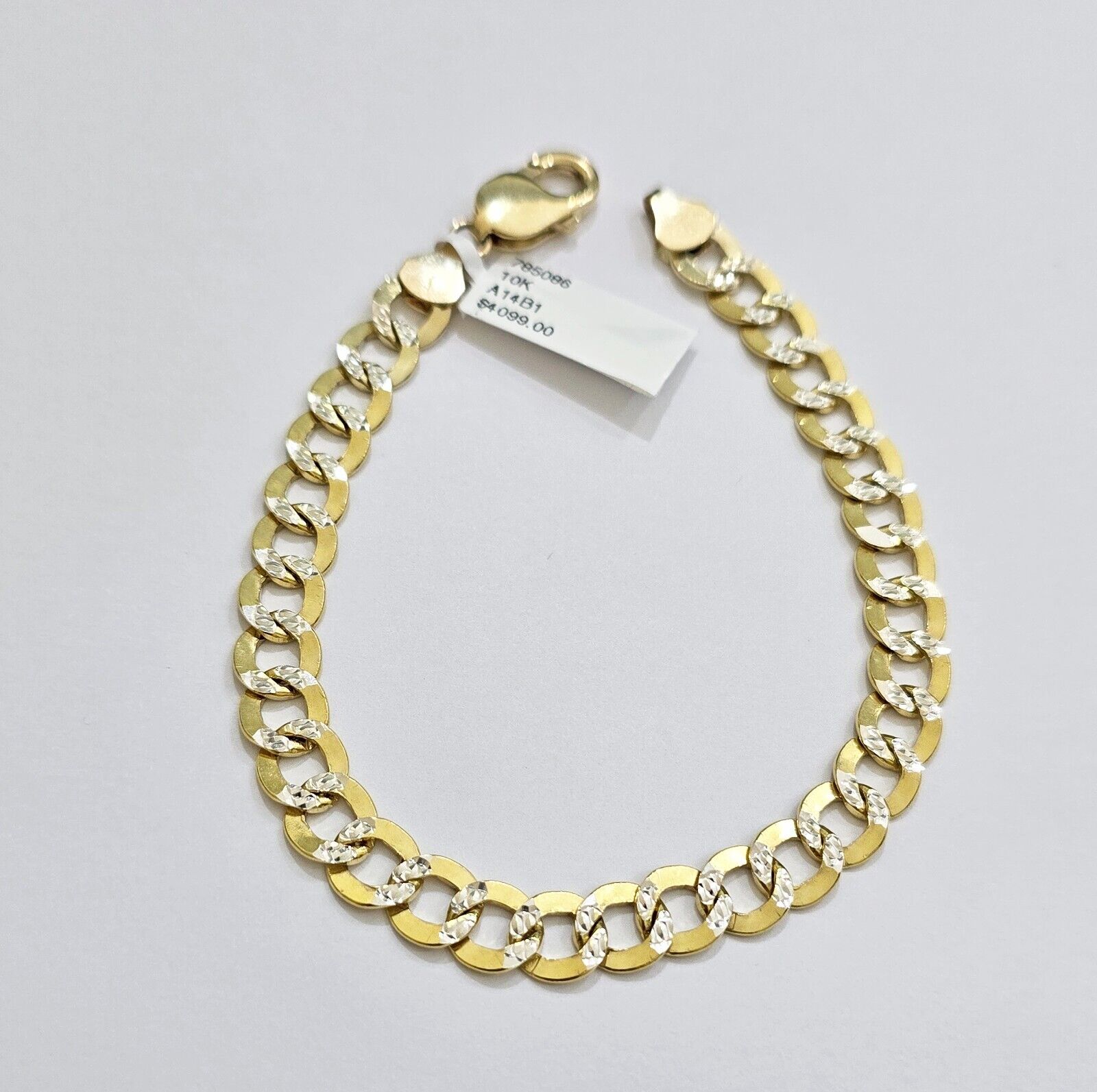 Real 10k Yellow Gold Bracelet Cuban Curb link 7mm 8 Inch Two - tone Cuts SOLID 10k - GoldenlinQ