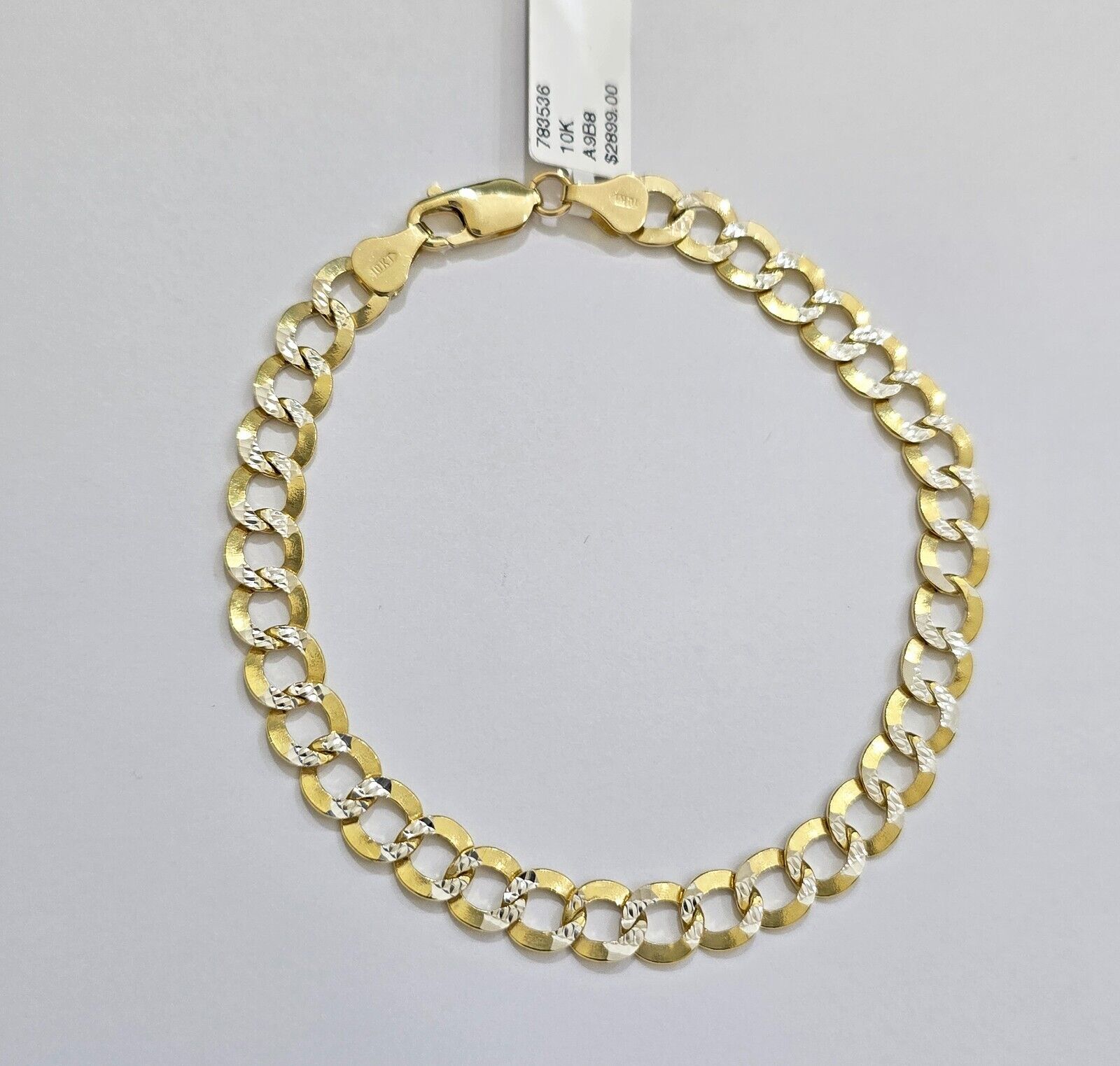 Real 10k Yellow Gold Bracelet Cuban Curb link 7mm 8 Inch Two - tone Cuts SOLID 10k - GoldenlinQ