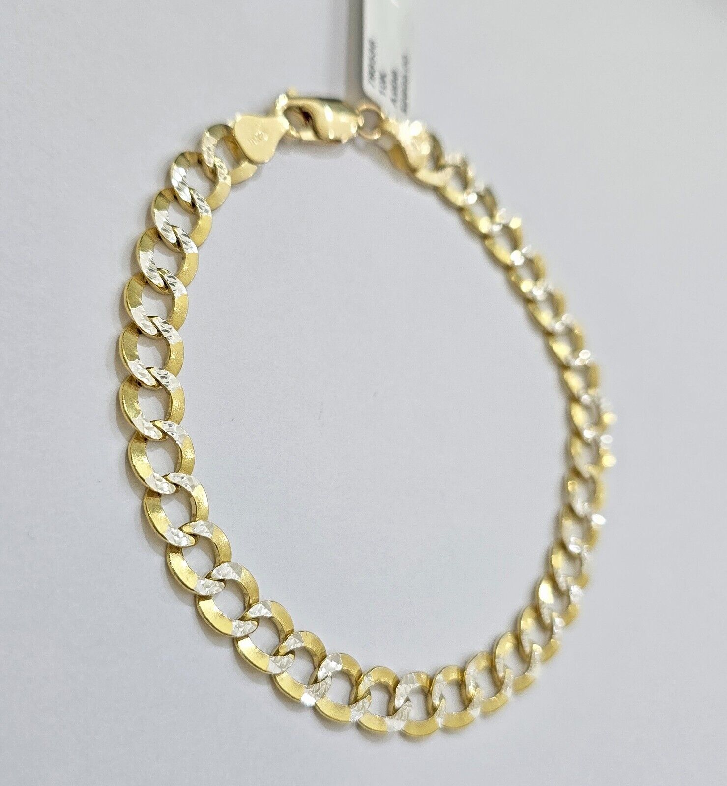 Real 10k Yellow Gold Bracelet Cuban Curb link 7mm 8 Inch Two - tone Cuts SOLID 10k - GoldenlinQ